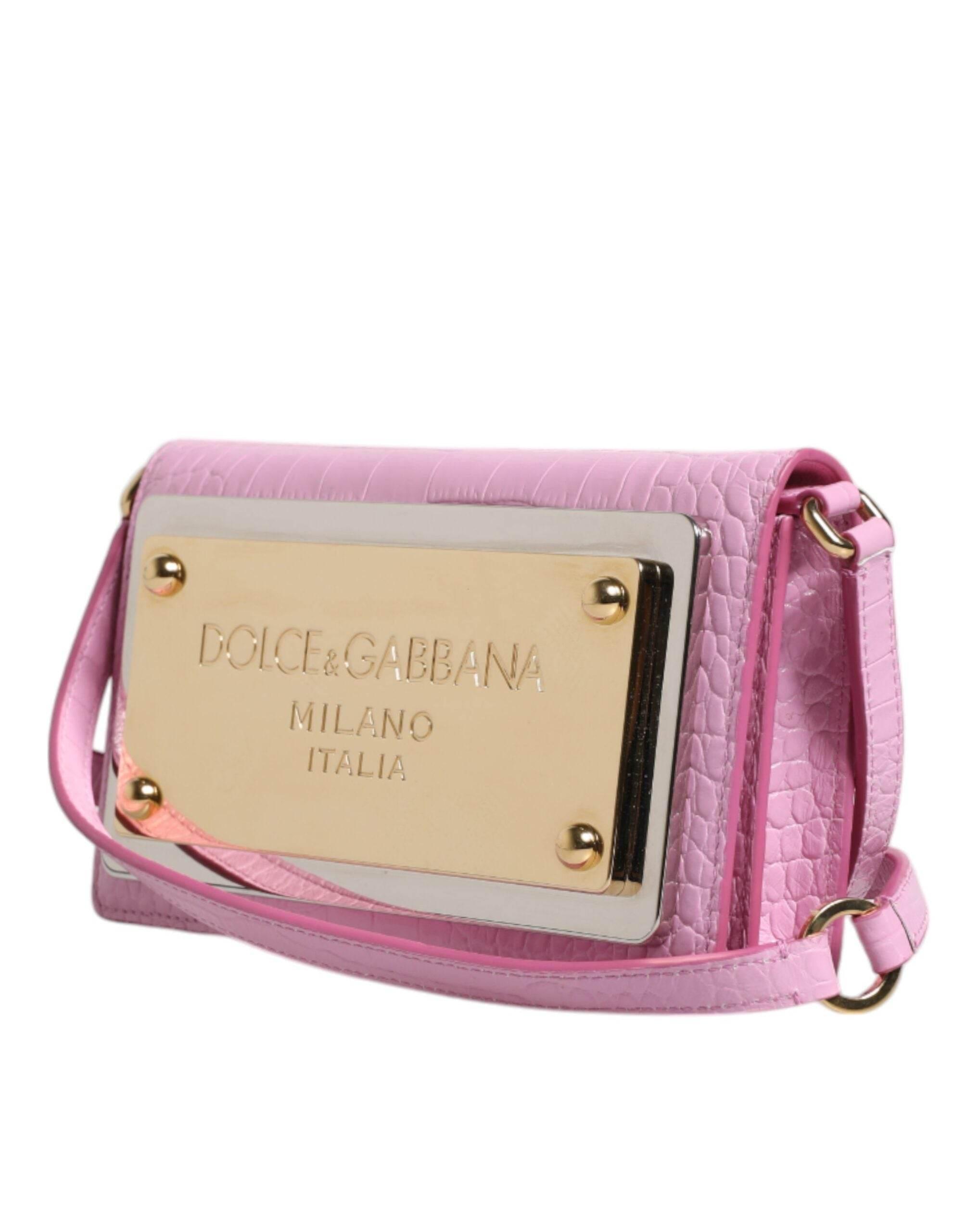 Dolce & Gabbana Pink Exotic Leather Logo Plaque Crossbody Bag - Hilstor