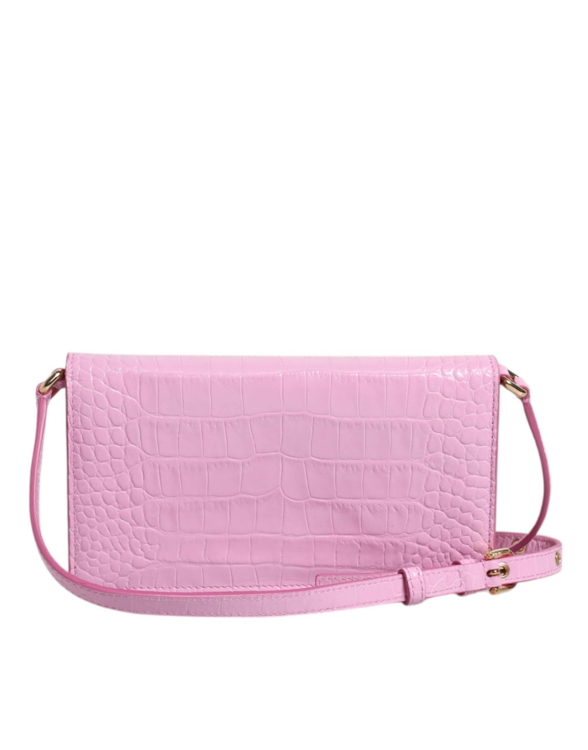 Dolce & Gabbana Pink Exotic Leather Logo Plaque Crossbody Bag - Hilstor