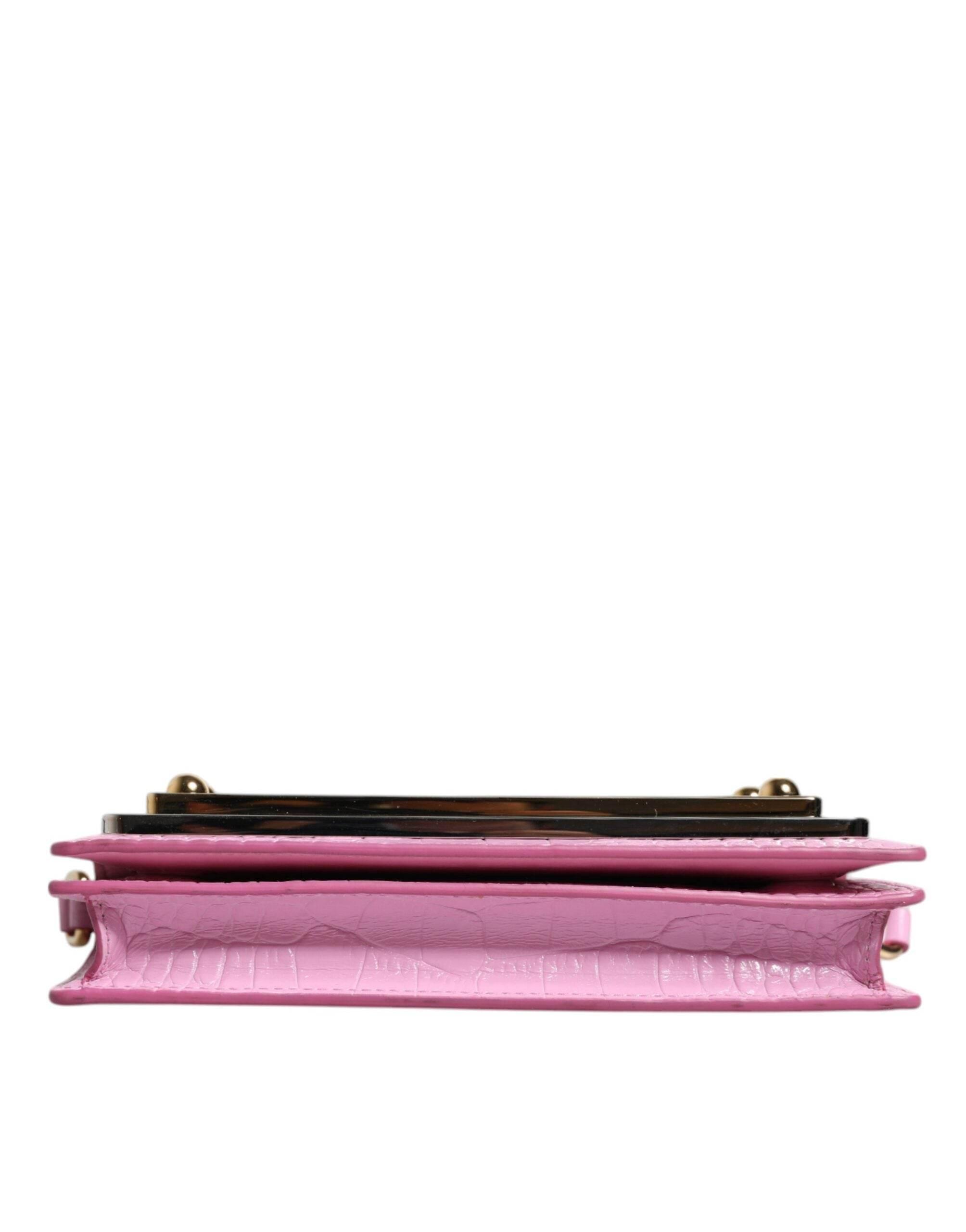 Dolce & Gabbana Pink Exotic Leather Logo Plaque Crossbody Bag - Hilstor