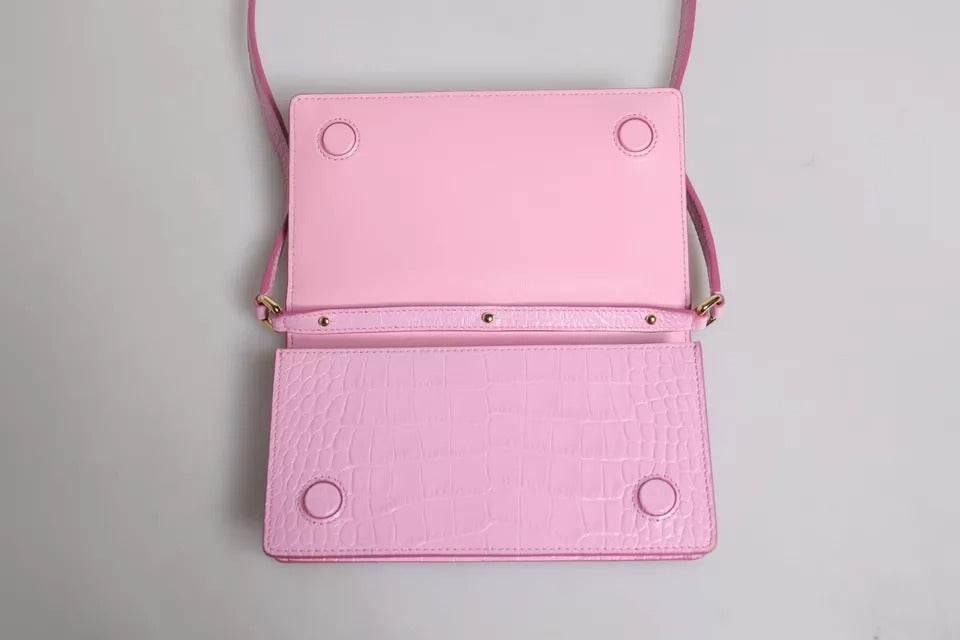 Dolce & Gabbana Pink Exotic Leather Logo Plaque Crossbody Bag - Hilstor