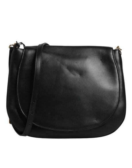 Dolce & Gabbana Black Leather Flap Saddle Shoulder Bag - Hilstor