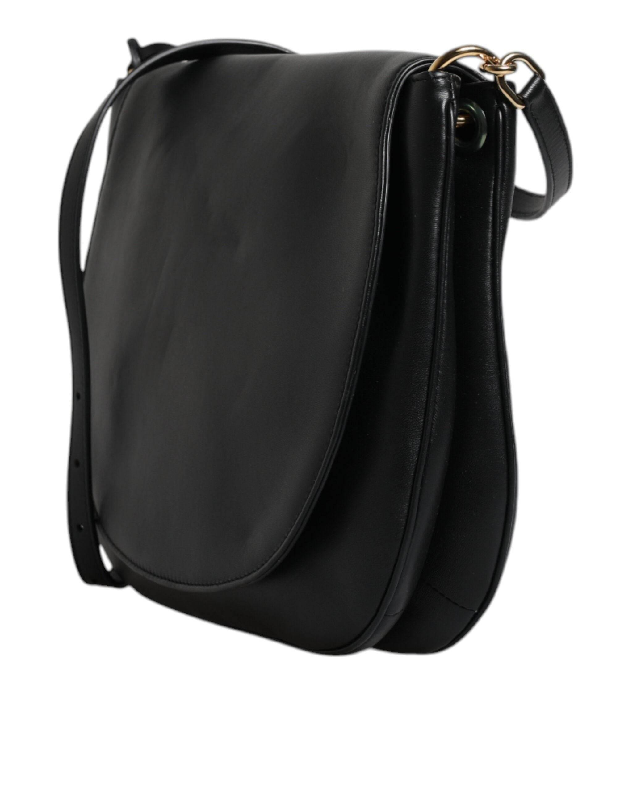 Dolce & Gabbana Black Leather Flap Saddle Shoulder Bag - Hilstor