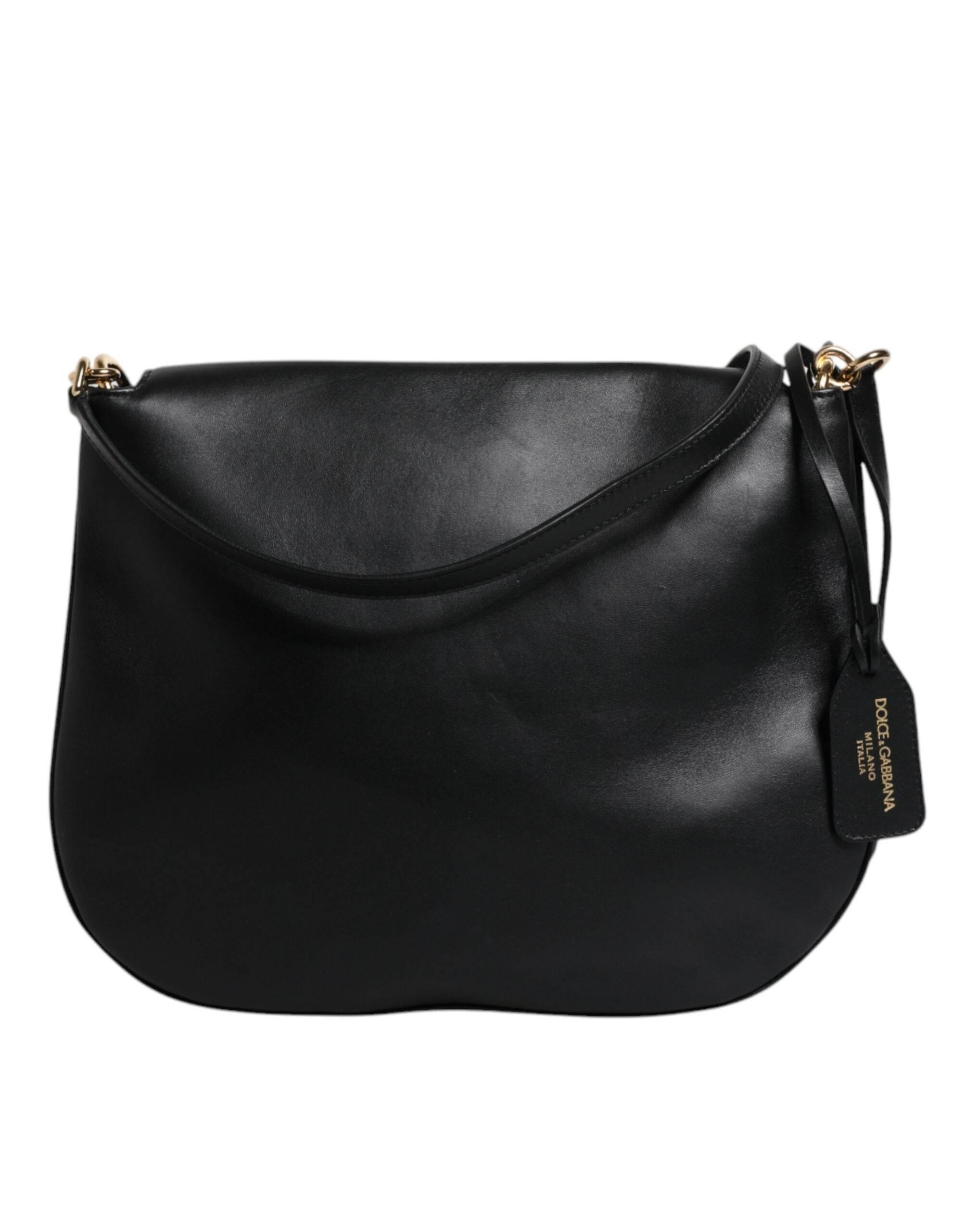 Dolce & Gabbana Black Leather Flap Saddle Shoulder Bag - Hilstor
