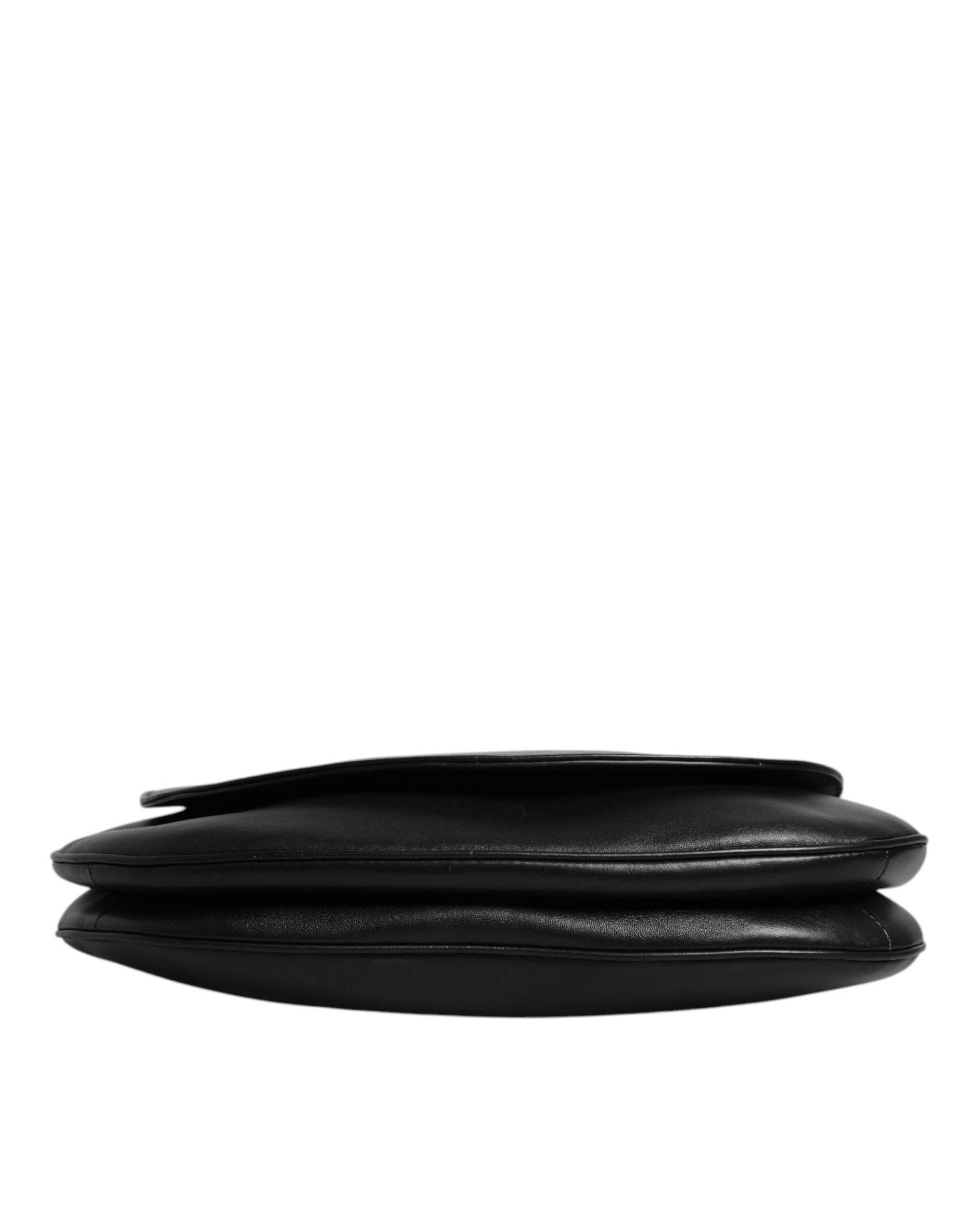 Dolce & Gabbana Black Leather Flap Saddle Shoulder Bag - Hilstor