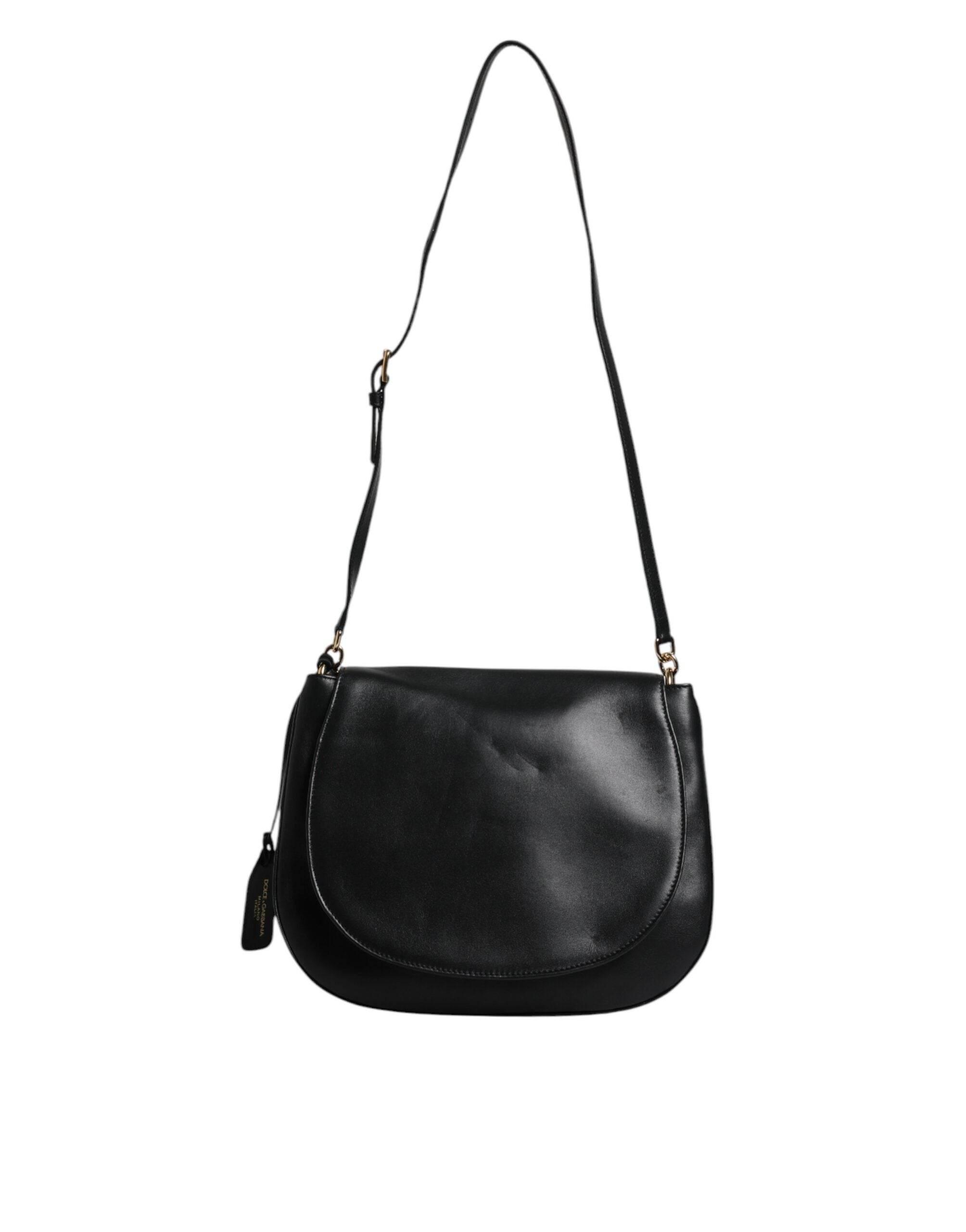 Dolce & Gabbana Black Leather Flap Saddle Shoulder Bag - Hilstor