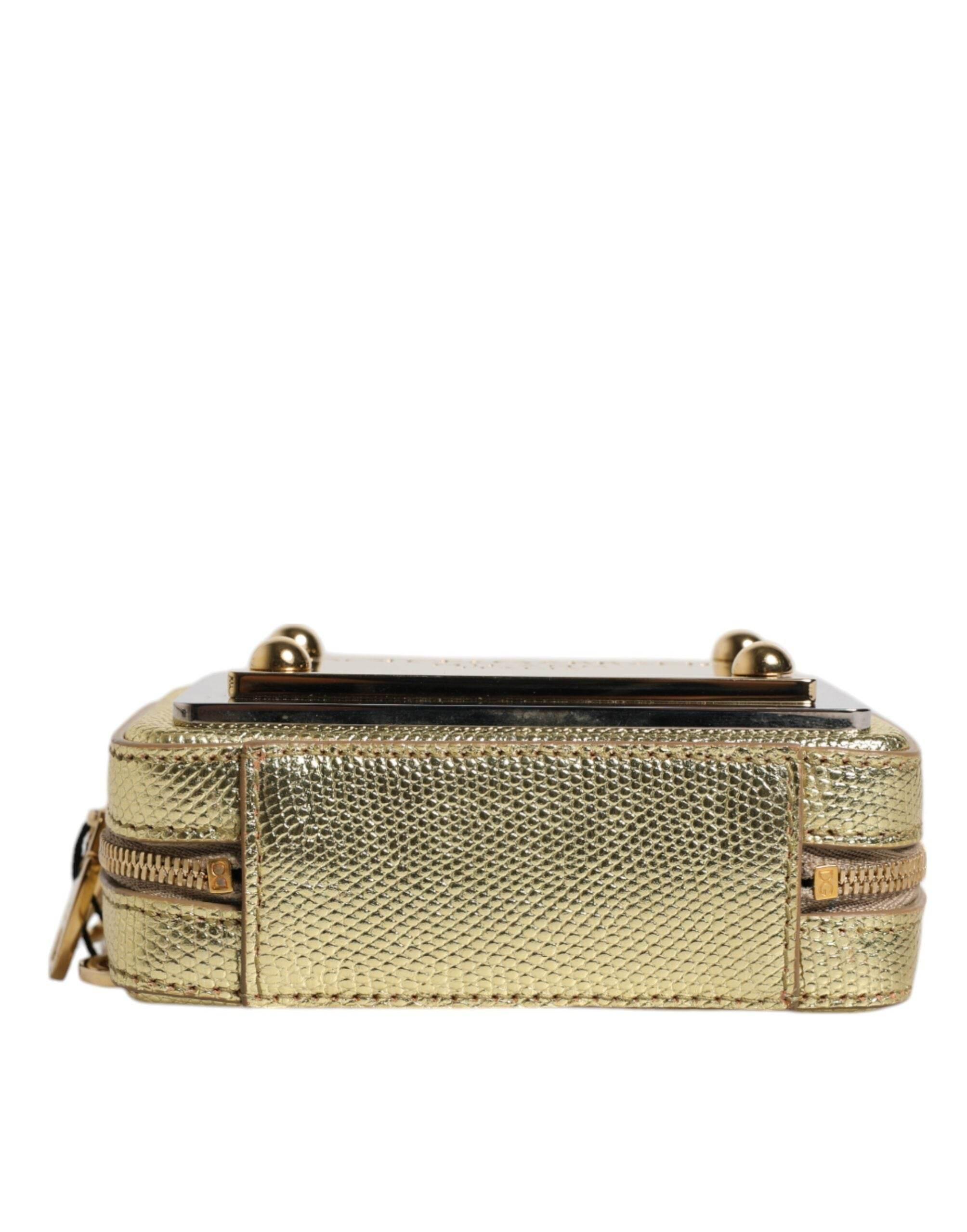 Dolce & Gabbana Gold Leather DG Logo Plaque Zip Around Clutch Bag - Hilstor