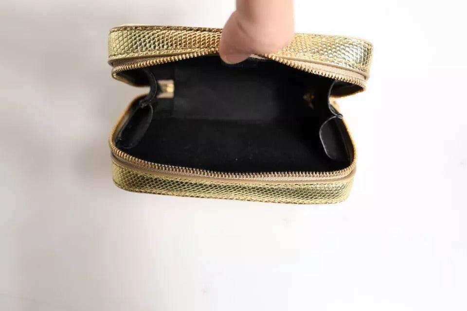 Dolce & Gabbana Gold Leather DG Logo Plaque Zip Around Clutch Bag - Hilstor
