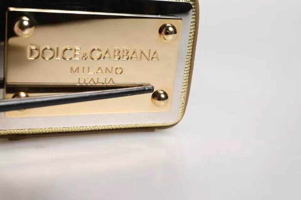 Dolce & Gabbana Gold Leather DG Logo Plaque Zip Around Clutch Bag - Hilstor
