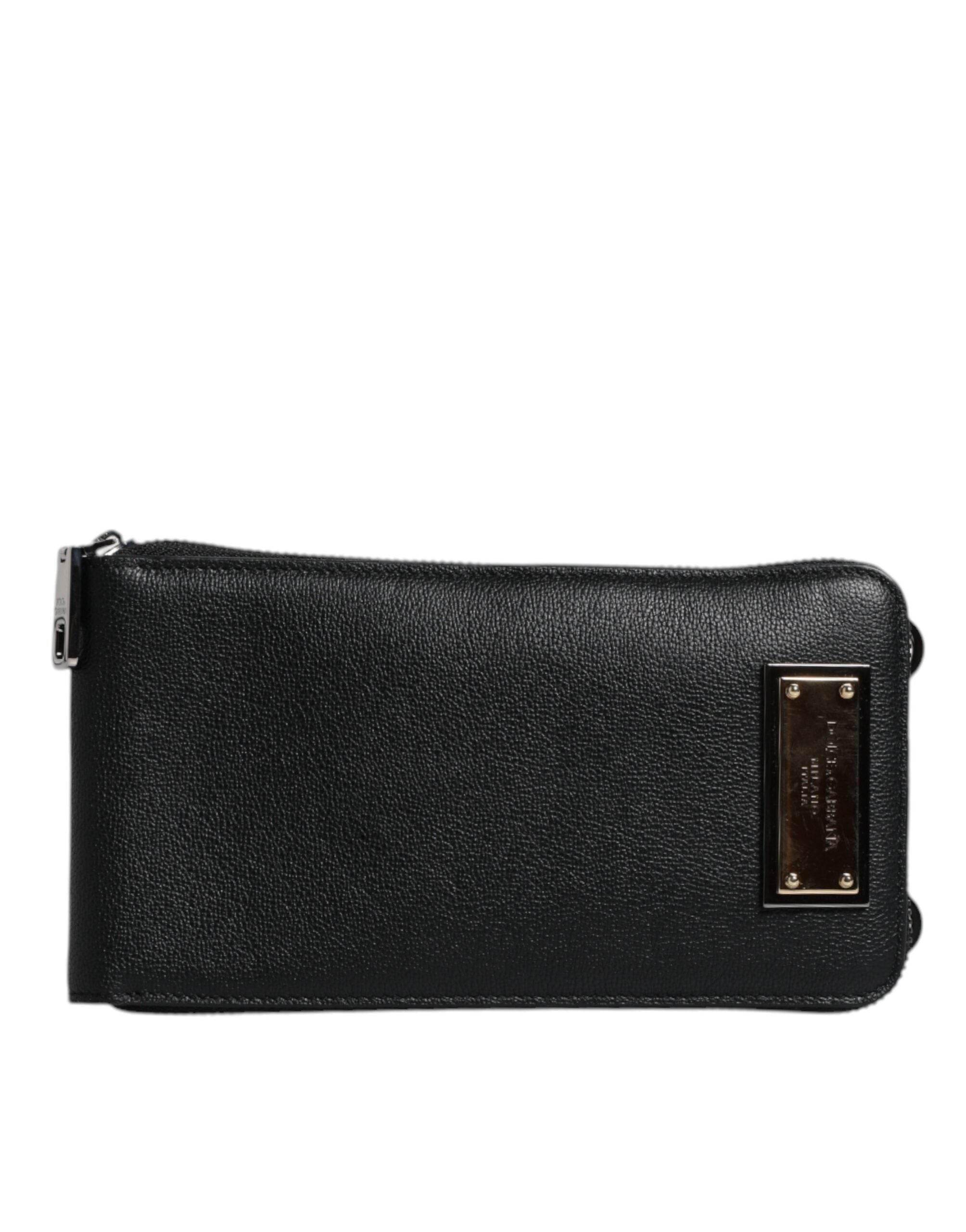 Dolce & Gabbana Black Leather Purse Crossbody Sling Phone Bag - Hilstor