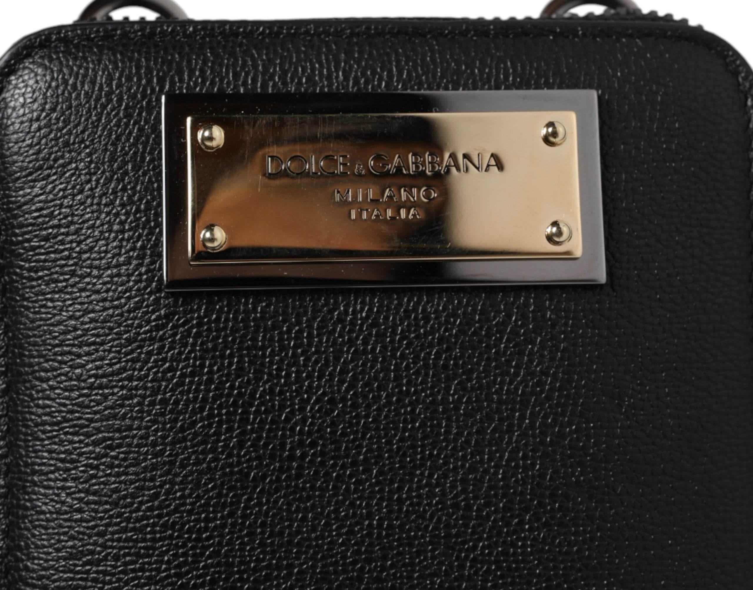 Dolce & Gabbana Black Leather Purse Crossbody Sling Phone Bag - Hilstor