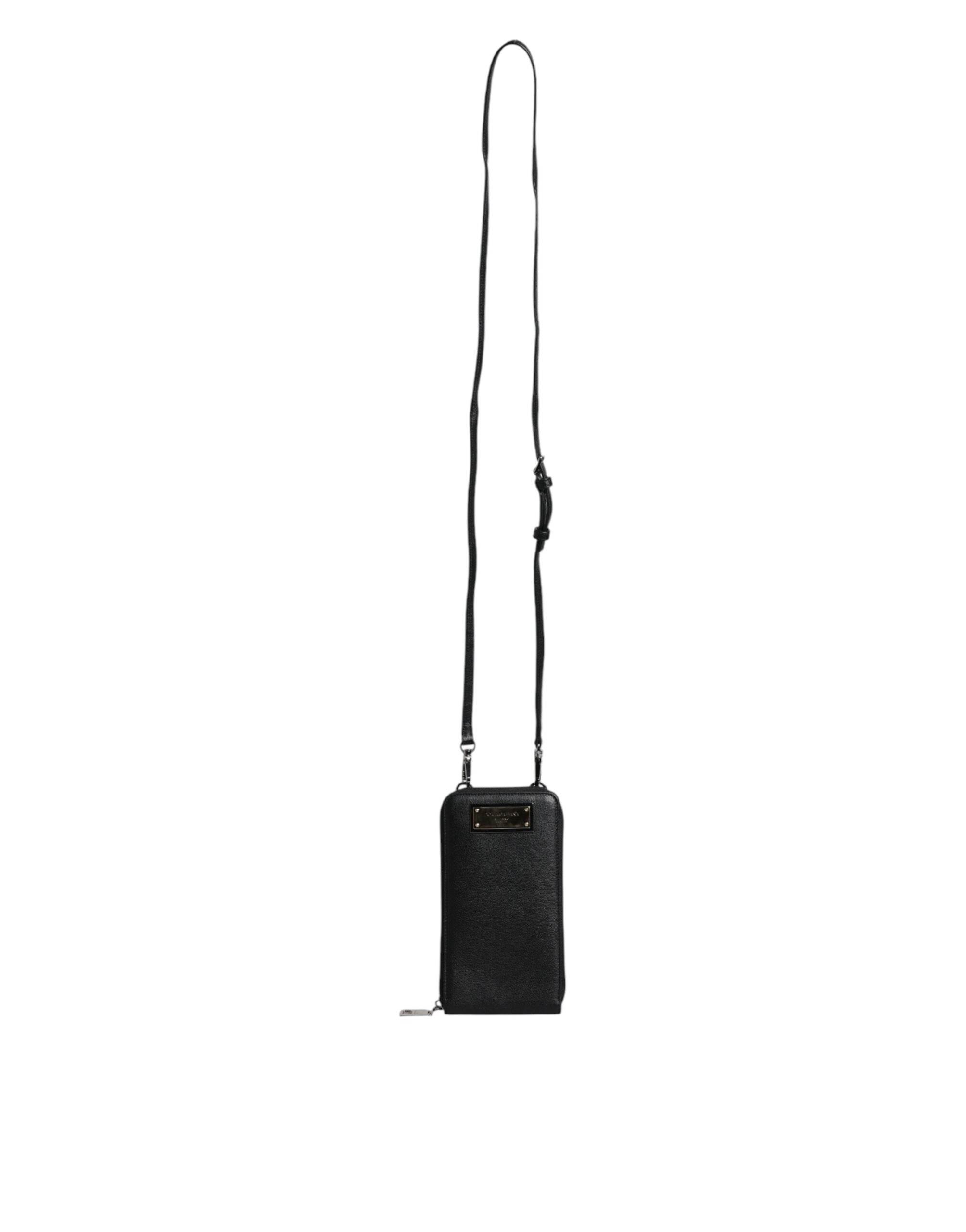 Dolce & Gabbana Black Leather Purse Crossbody Sling Phone Bag - Hilstor