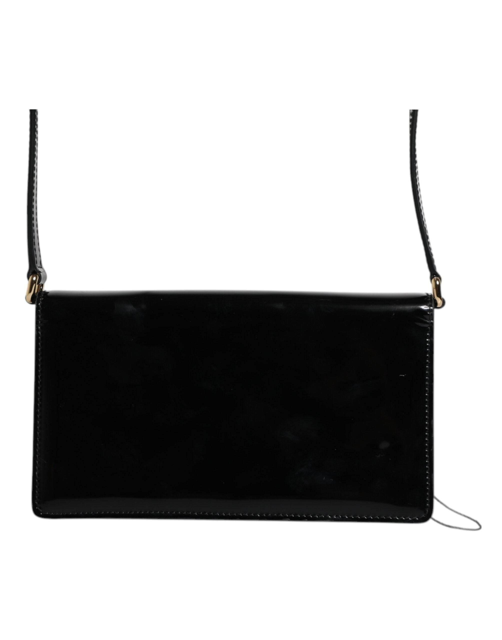 Dolce & Gabbana Black Patent Leather Logo Plaque Crossbody Bag - Hilstor