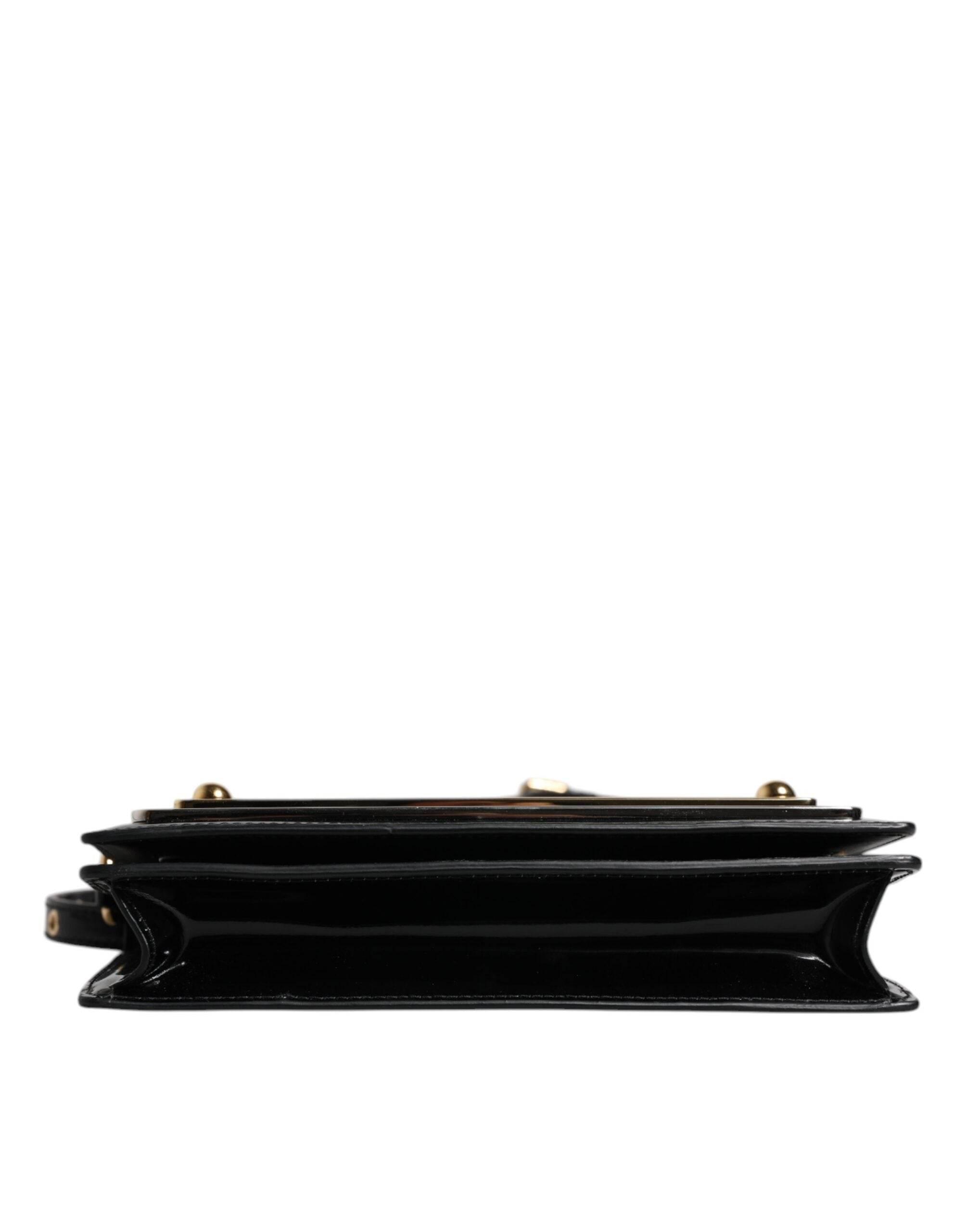 Dolce & Gabbana Black Patent Leather Logo Plaque Crossbody Bag - Hilstor