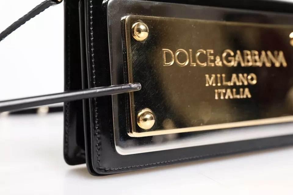 Dolce & Gabbana Black Patent Leather Logo Plaque Crossbody Bag - Hilstor