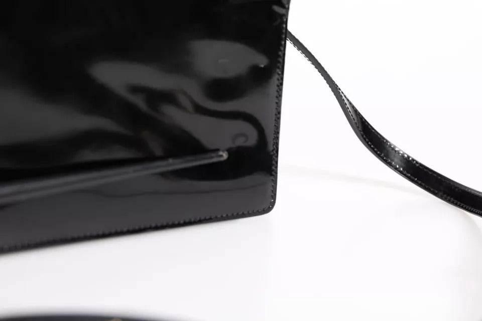 Dolce & Gabbana Black Patent Leather Logo Plaque Crossbody Bag - Hilstor
