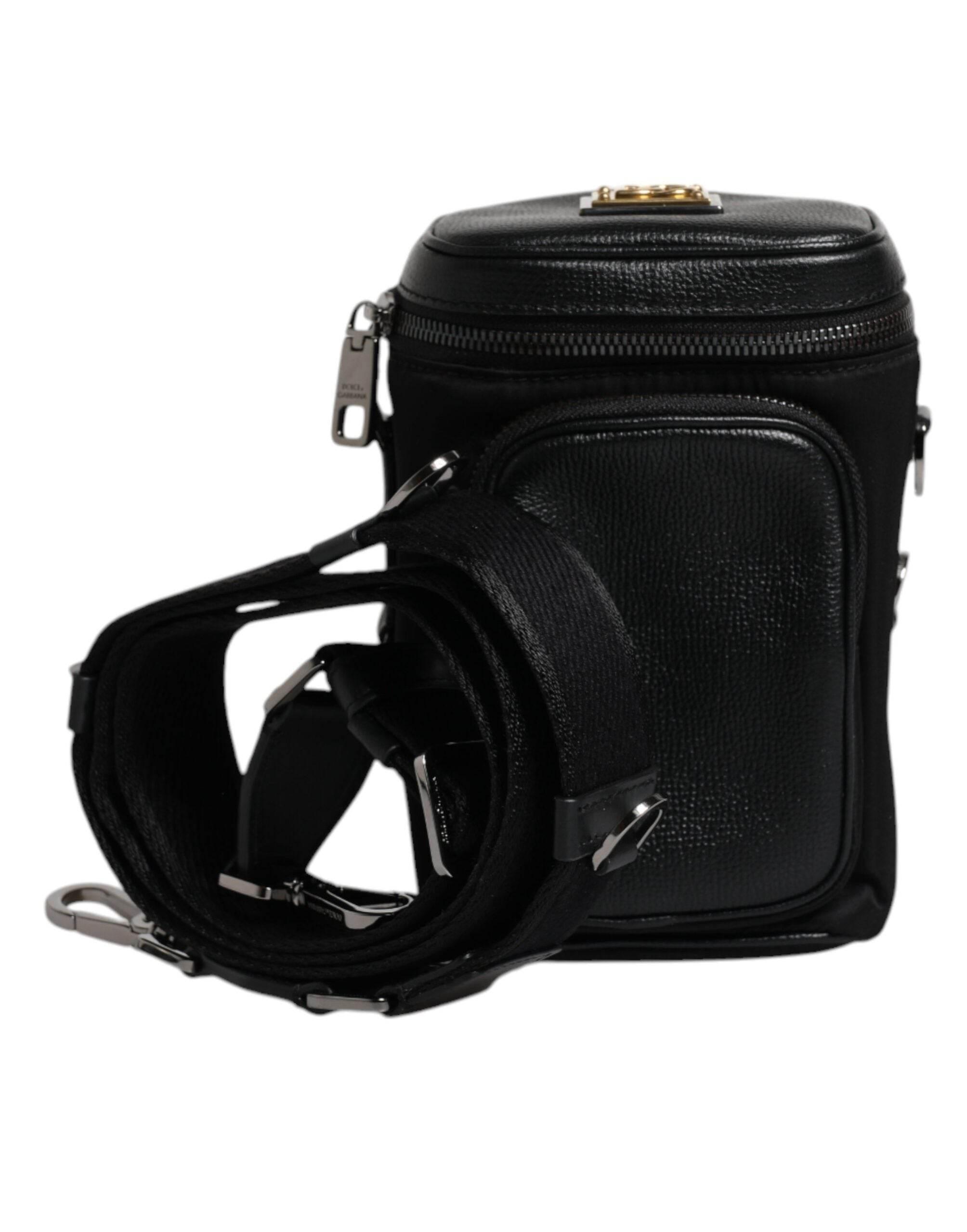 Dolce & Gabbana Black Leather Logo Purse Crossbody Camera Bag - Hilstor