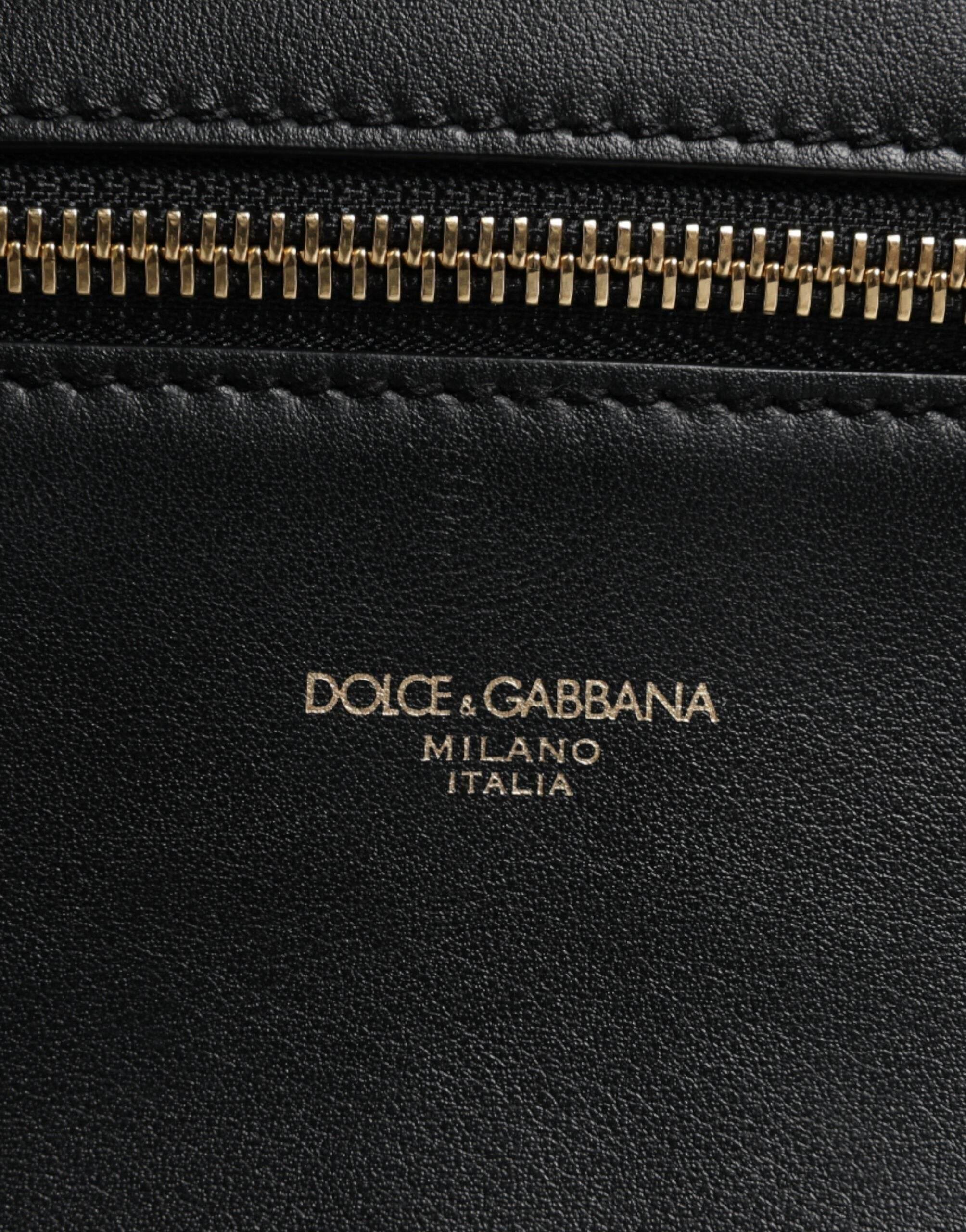 Dolce & Gabbana Black Calfskin Leather Gothic Messenger Bag - Hilstor
