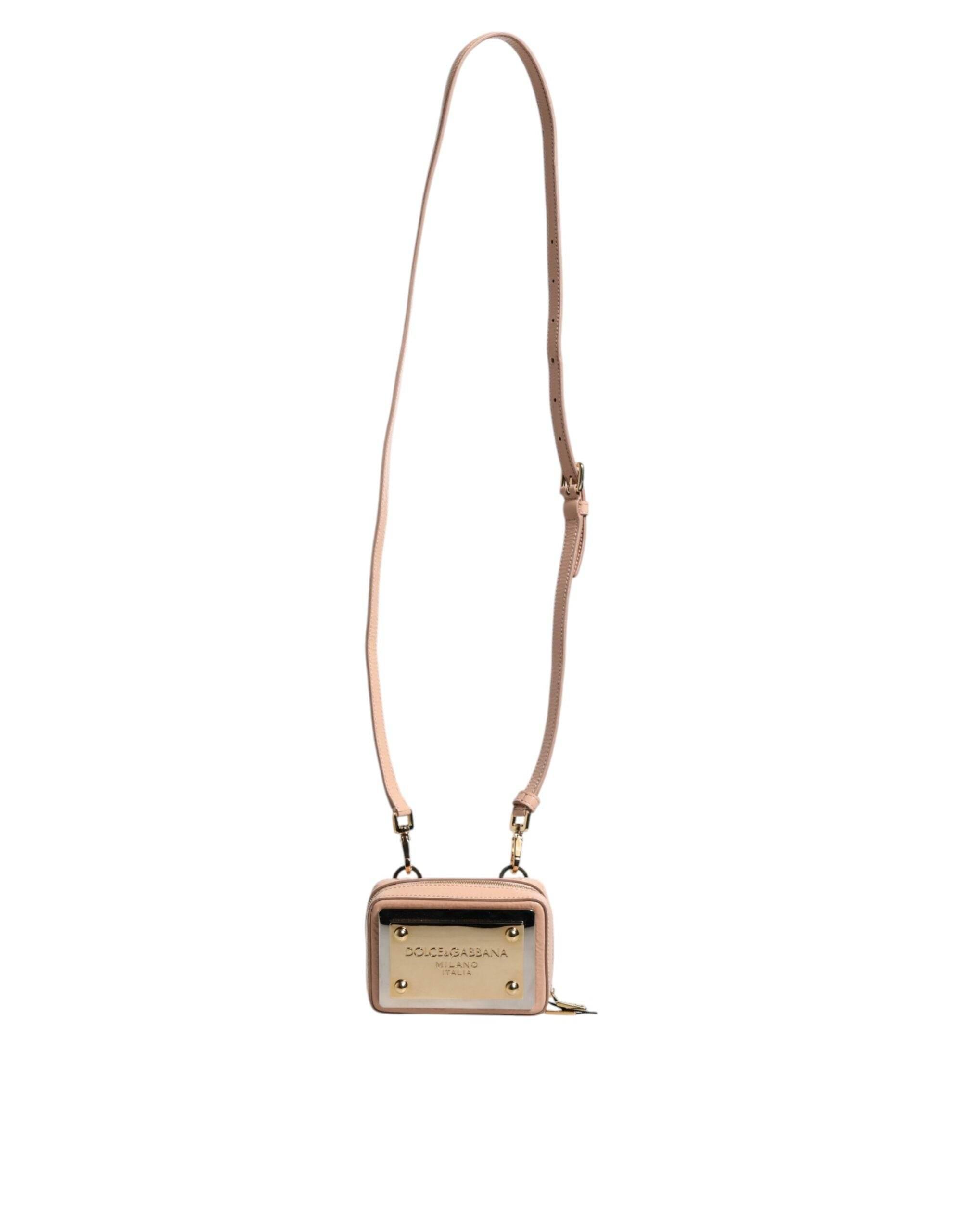 Dolce & Gabbana Nude Leather Logo Plaque Crossbody Bag - Hilstor