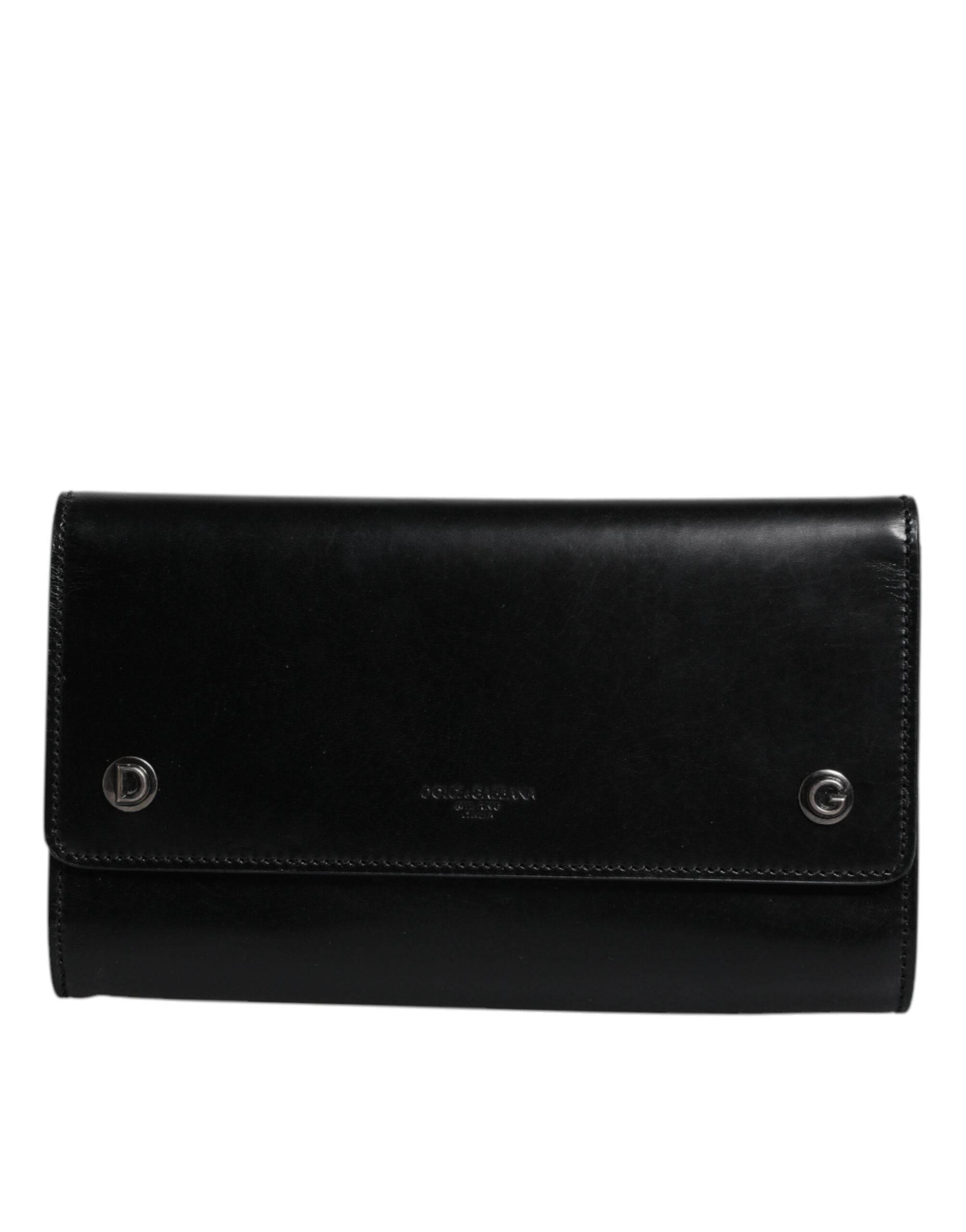 Dolce & Gabbana Black Leather Logo Embossed Crossbody Bag - Hilstor