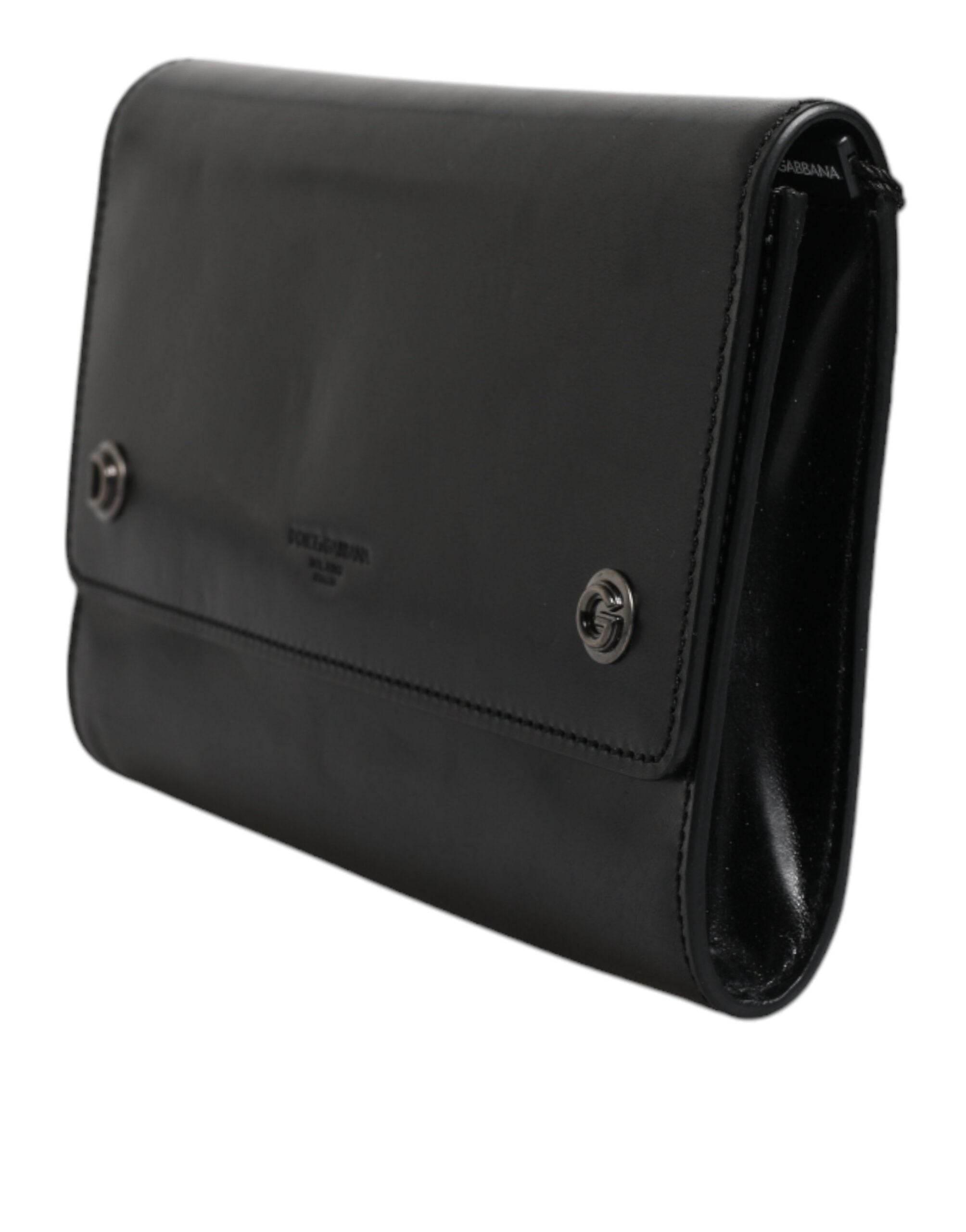 Dolce & Gabbana Black Leather Logo Embossed Crossbody Bag - Hilstor