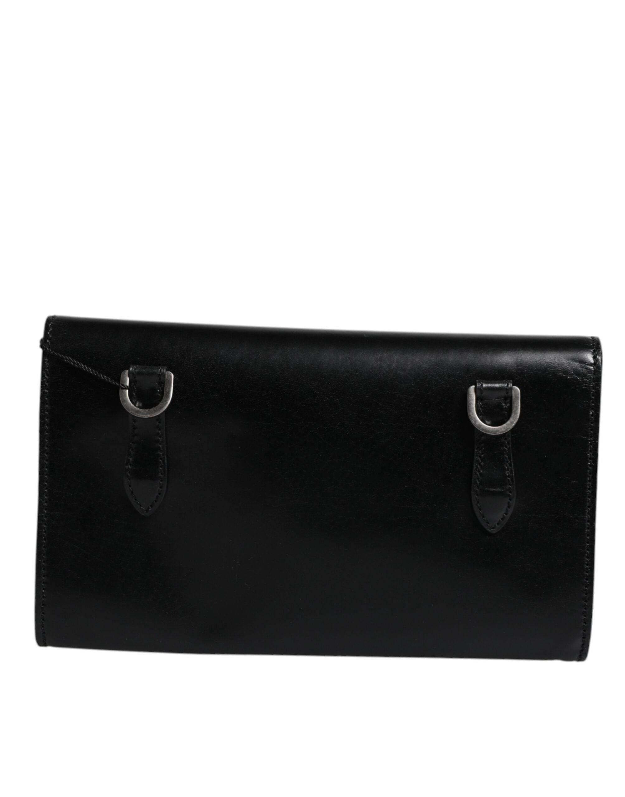 Dolce & Gabbana Black Leather Logo Embossed Crossbody Bag - Hilstor