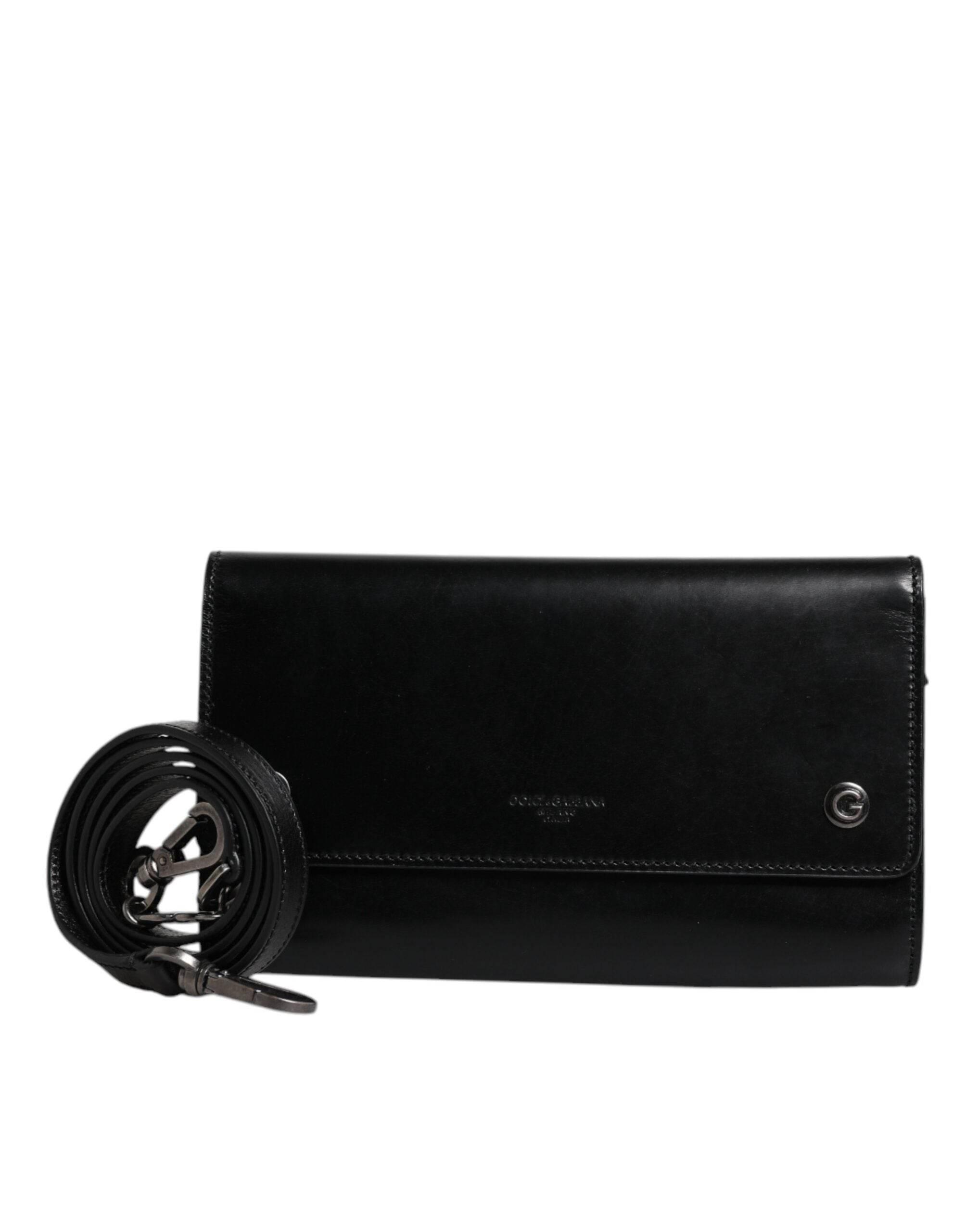Dolce & Gabbana Black Leather Logo Embossed Crossbody Bag - Hilstor