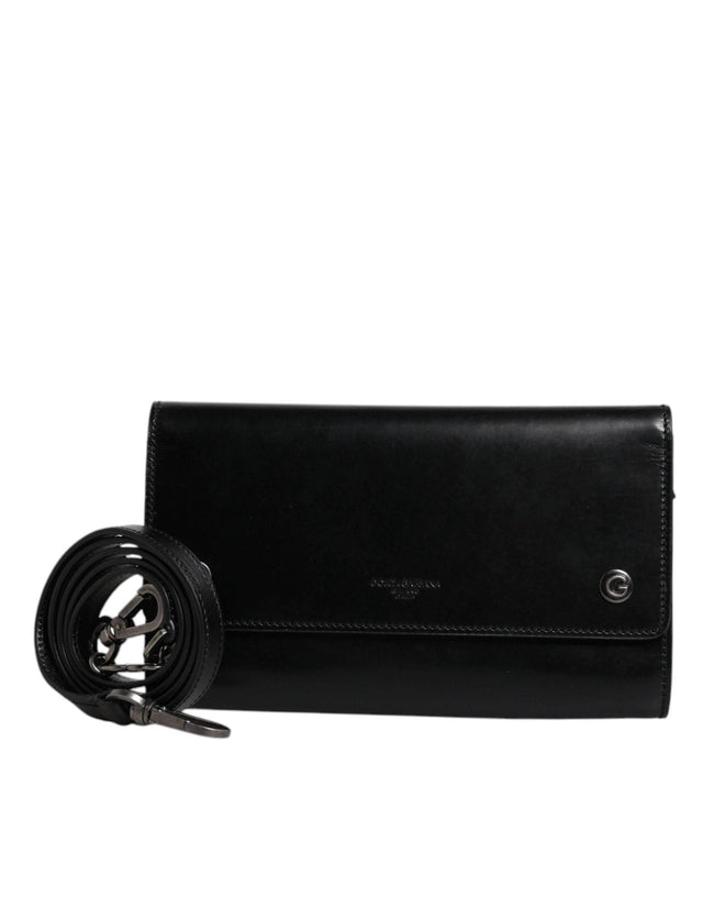 Dolce & Gabbana Black Leather Logo Embossed Crossbody Bag - Hilstor