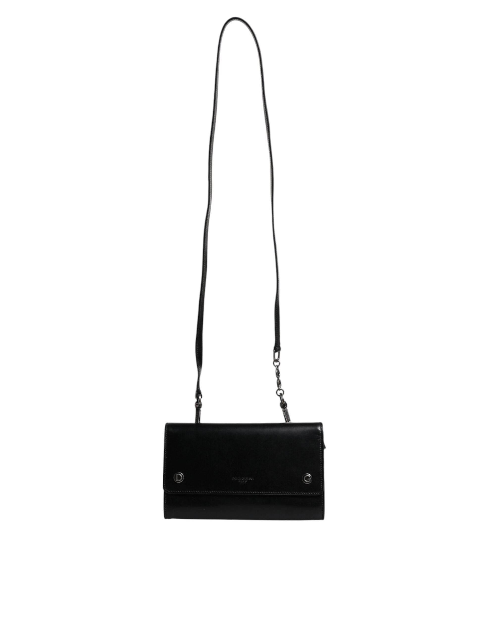 Dolce & Gabbana Black Leather Logo Embossed Crossbody Bag - Hilstor