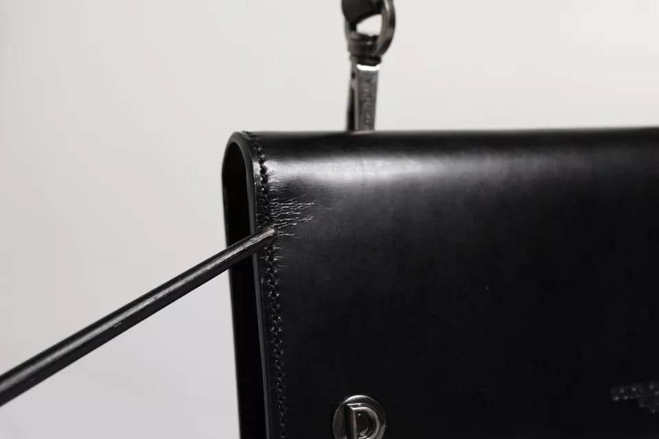 Dolce & Gabbana Black Leather Logo Embossed Crossbody Bag - Hilstor