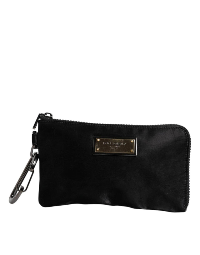 Dolce & Gabbana Black Nylon Logo Plaque Keyring Pouch Clutch Bag - Hilstor
