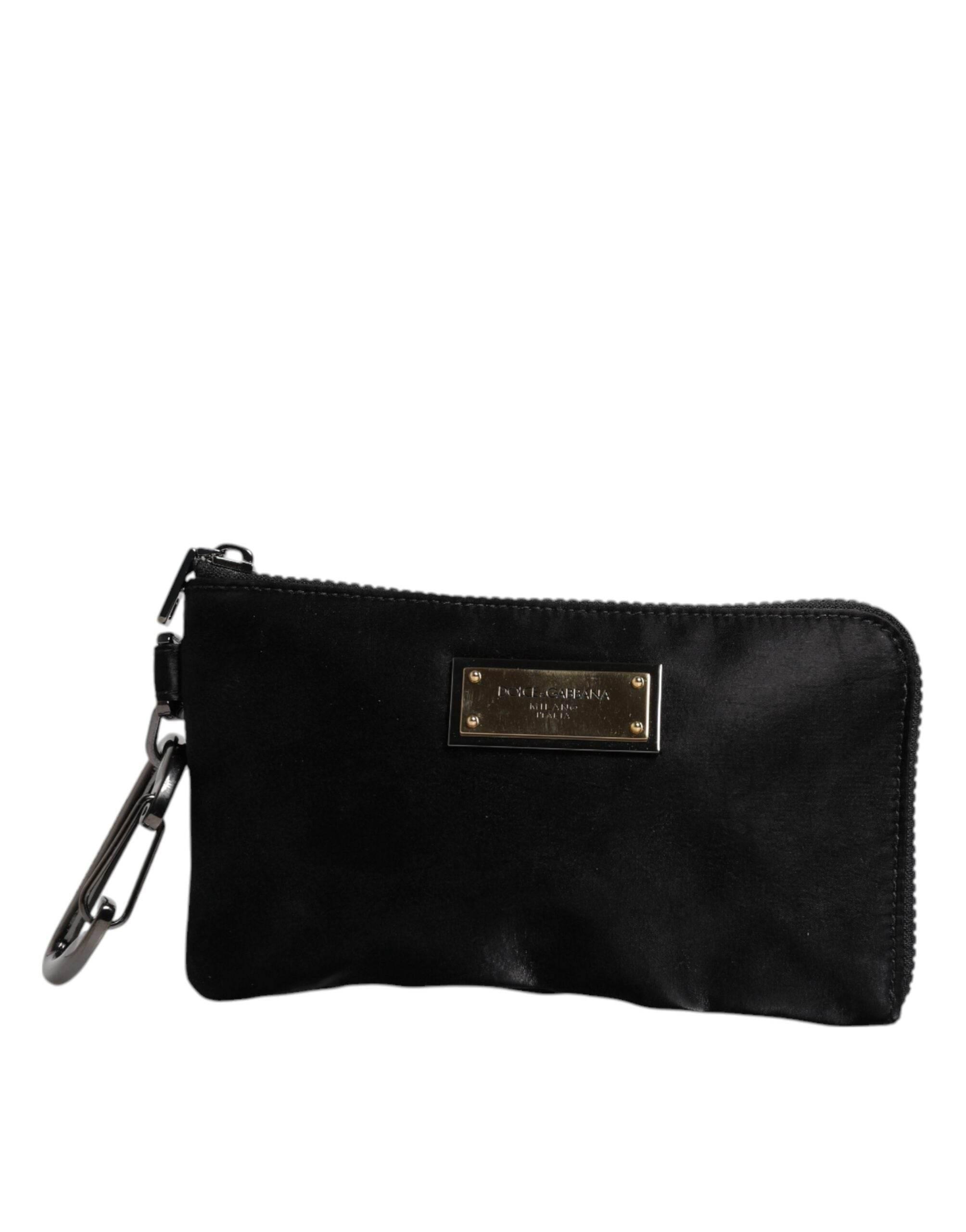 Dolce & Gabbana Black Nylon Logo Plaque Keyring Pouch Clutch Bag - Hilstor