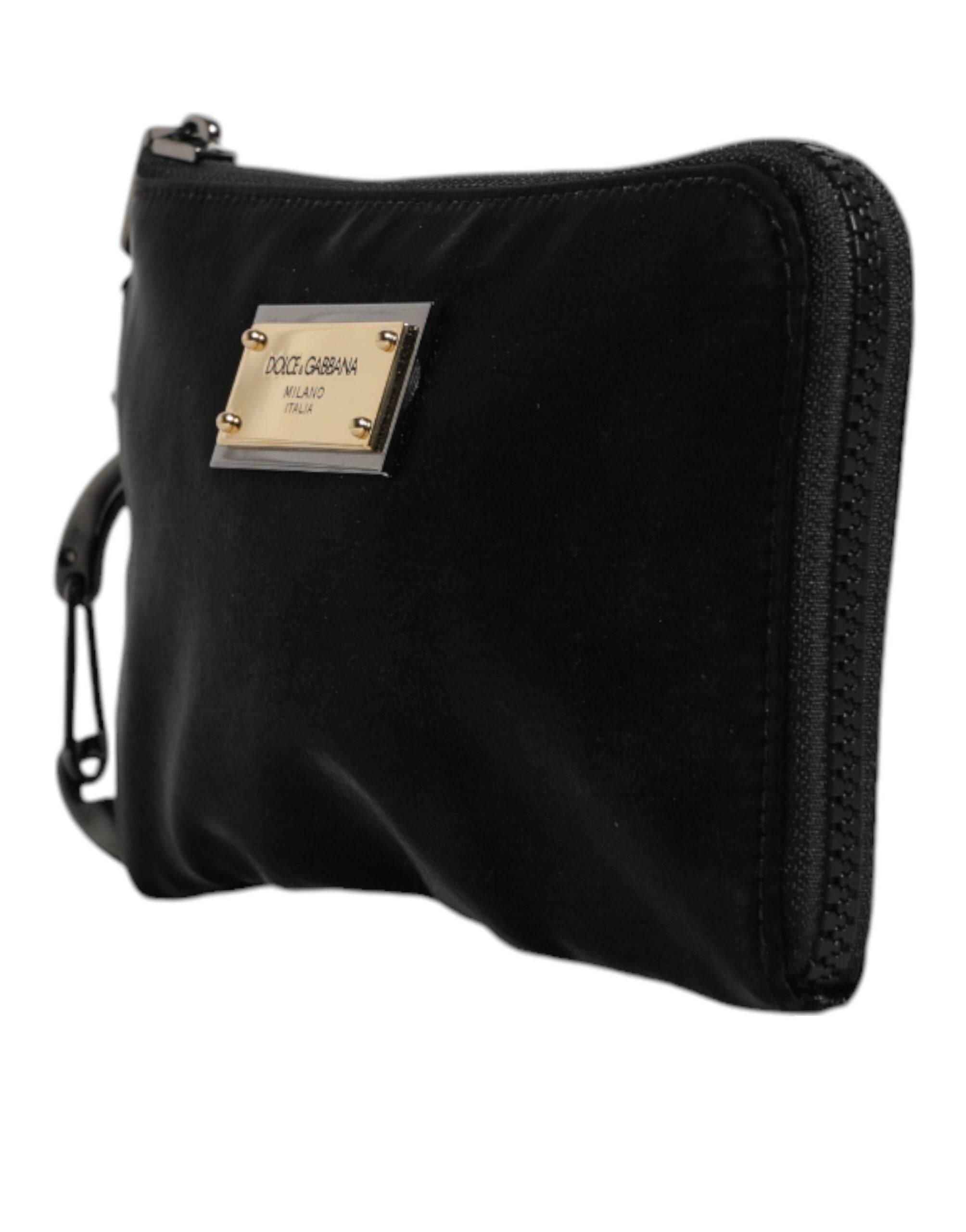 Dolce & Gabbana Black Nylon Logo Plaque Keyring Pouch Clutch Bag - Hilstor