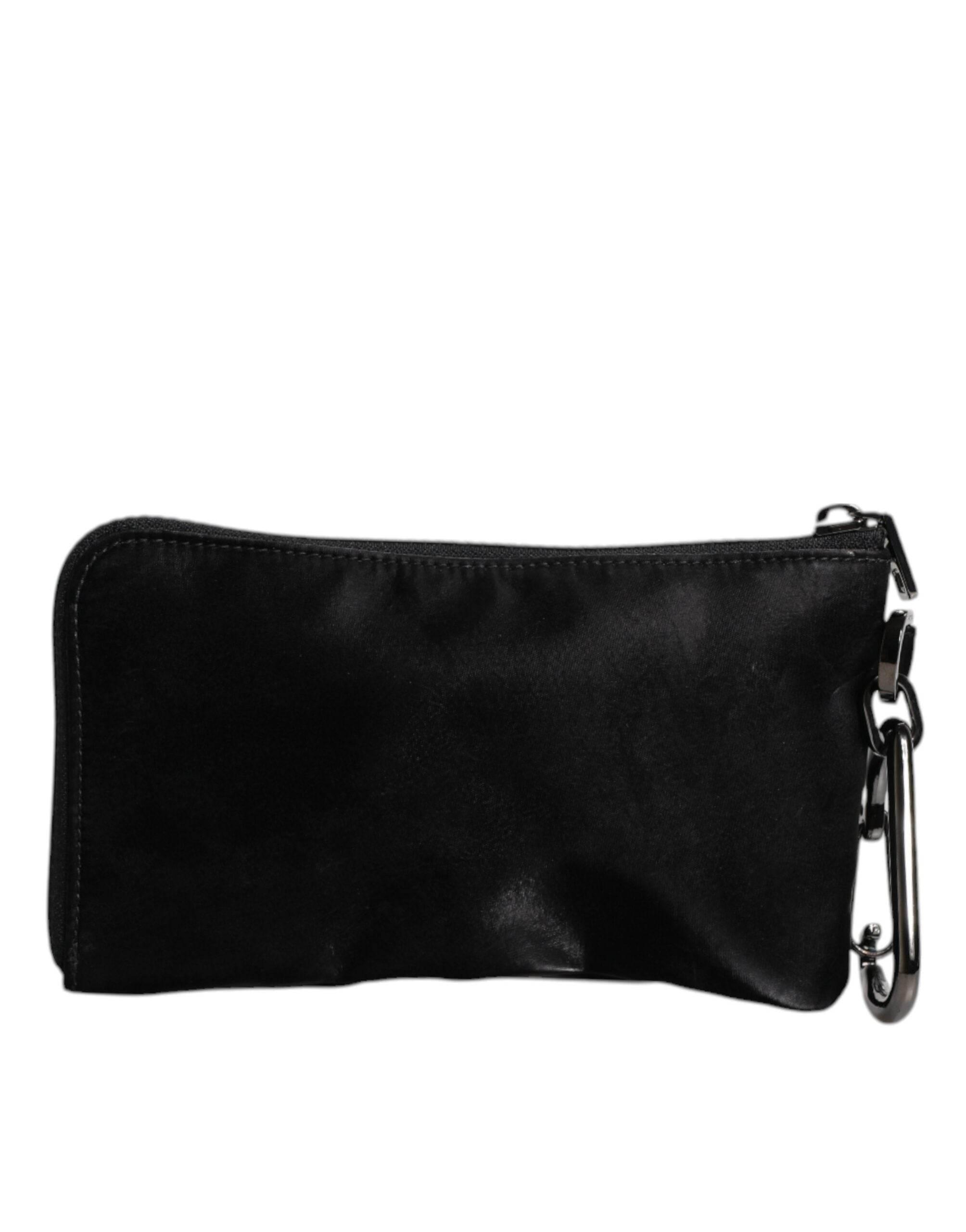 Dolce & Gabbana Black Nylon Logo Plaque Keyring Pouch Clutch Bag - Hilstor