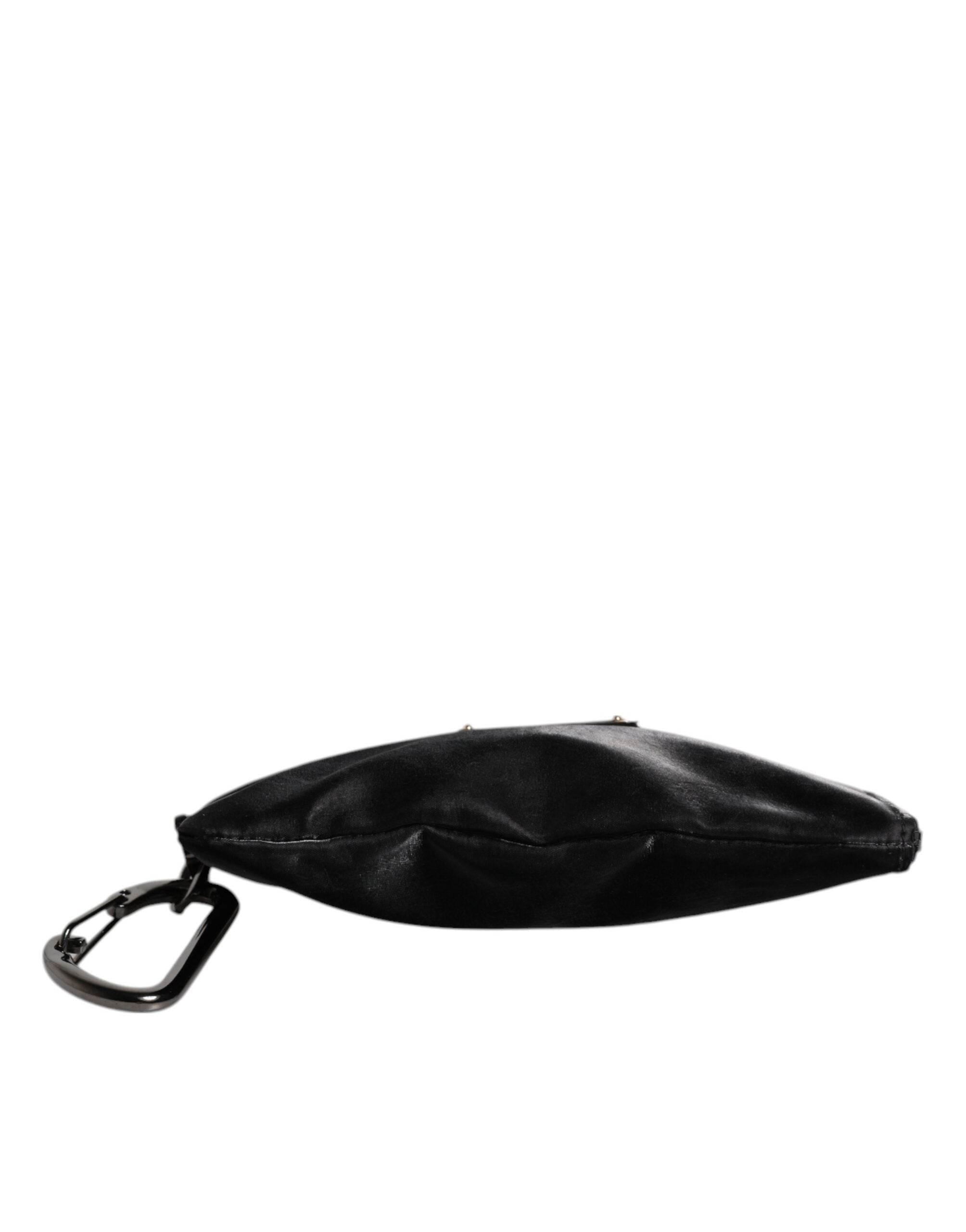 Dolce & Gabbana Black Nylon Logo Plaque Keyring Pouch Clutch Bag - Hilstor