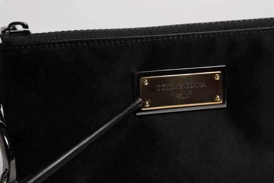 Dolce & Gabbana Black Nylon Logo Plaque Keyring Pouch Clutch Bag - Hilstor