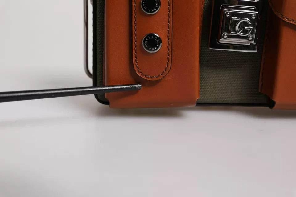 Dolce & Gabbana Green Brown Leather Clutch Purse Bag - Hilstor