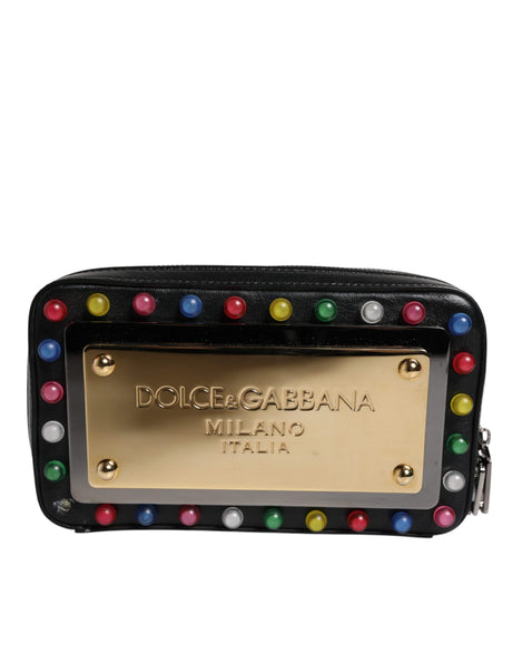 Dolce &amp; Gabbana sort læder LED logo håndledsrem clutch taske