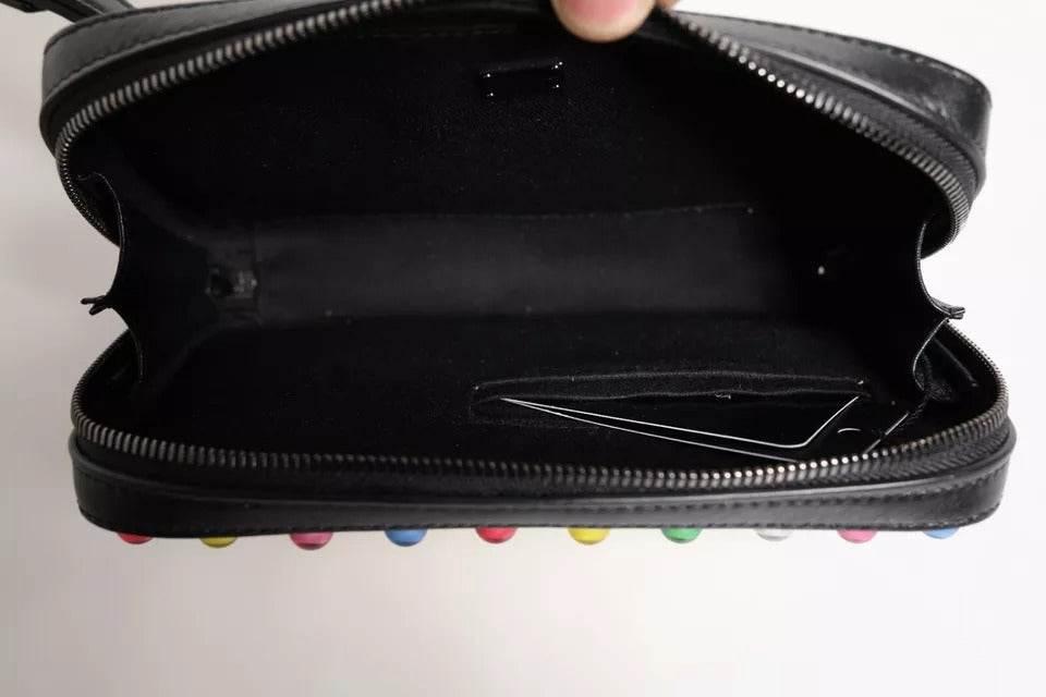 Dolce & Gabbana Black Leather LED Logo Wrist Strap Clutch Bag - Hilstor