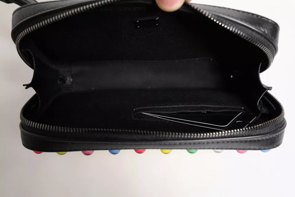 Dolce &amp; Gabbana sort læder LED logo håndledsrem clutch taske