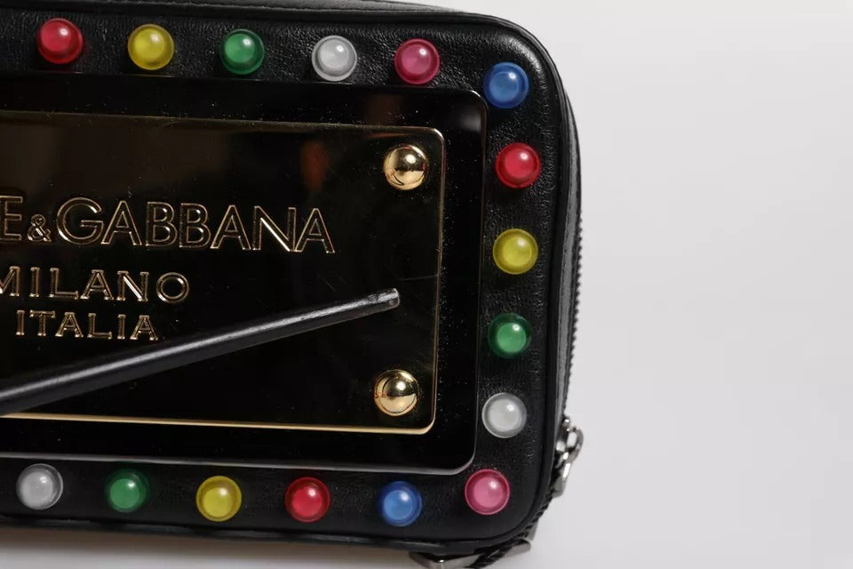 Dolce &amp; Gabbana sort læder LED logo håndledsrem clutch taske