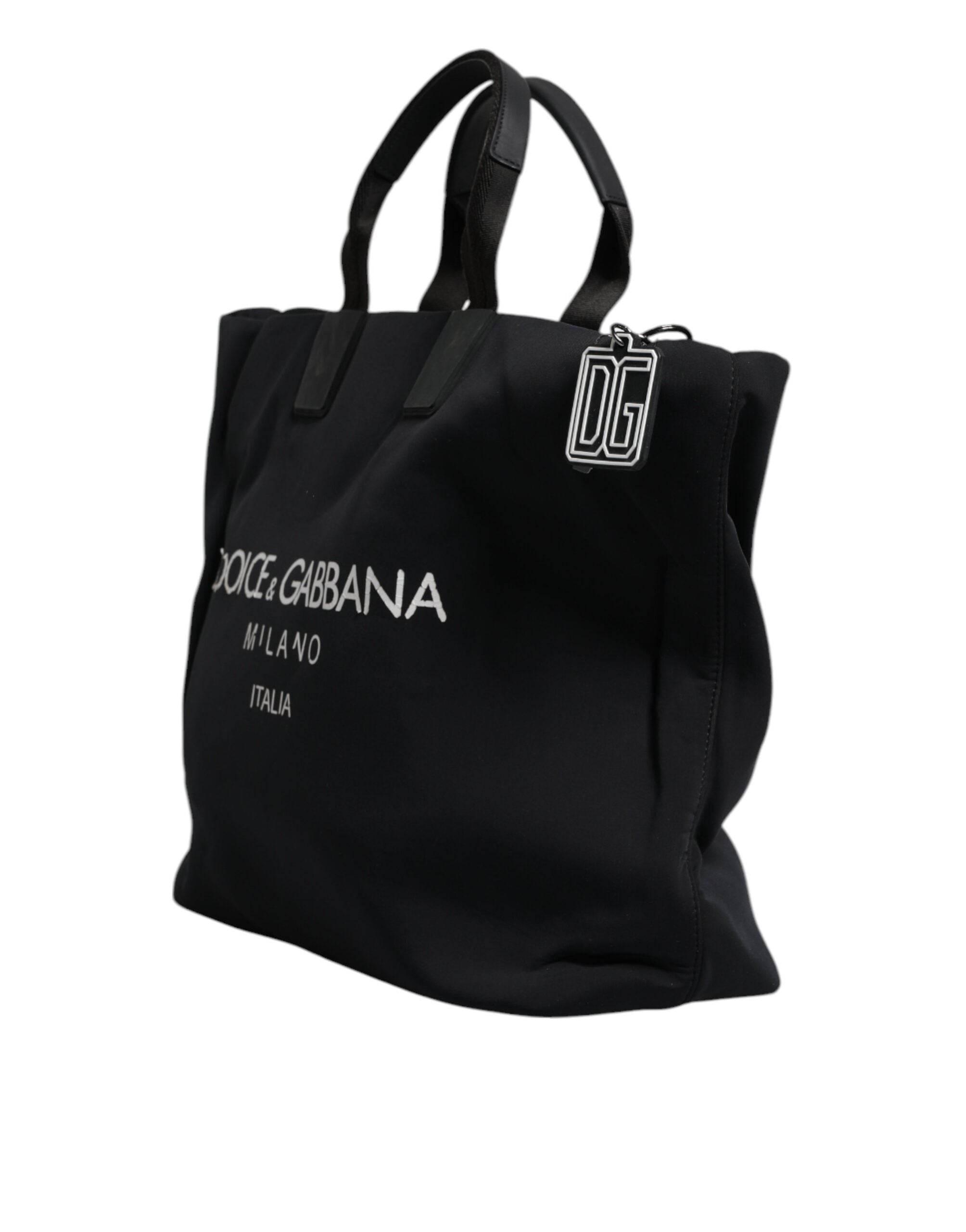 Dolce & Gabbana Black Canvas DG Logo Women Shopping Hand Tote Bag - Hilstor