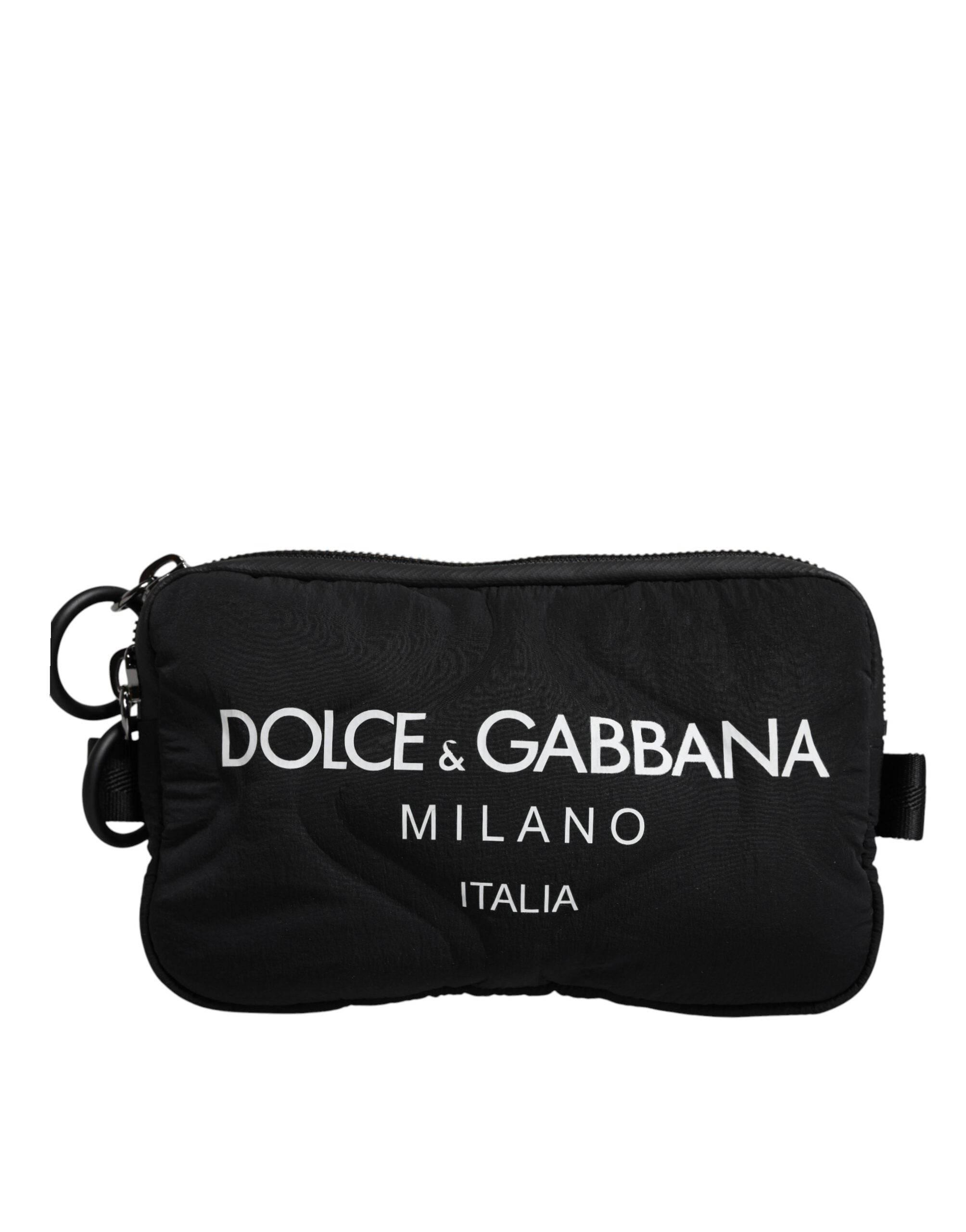 Dolce & Gabbana Black Nylon Logo Purse Crossbody Sling Bag - Hilstor