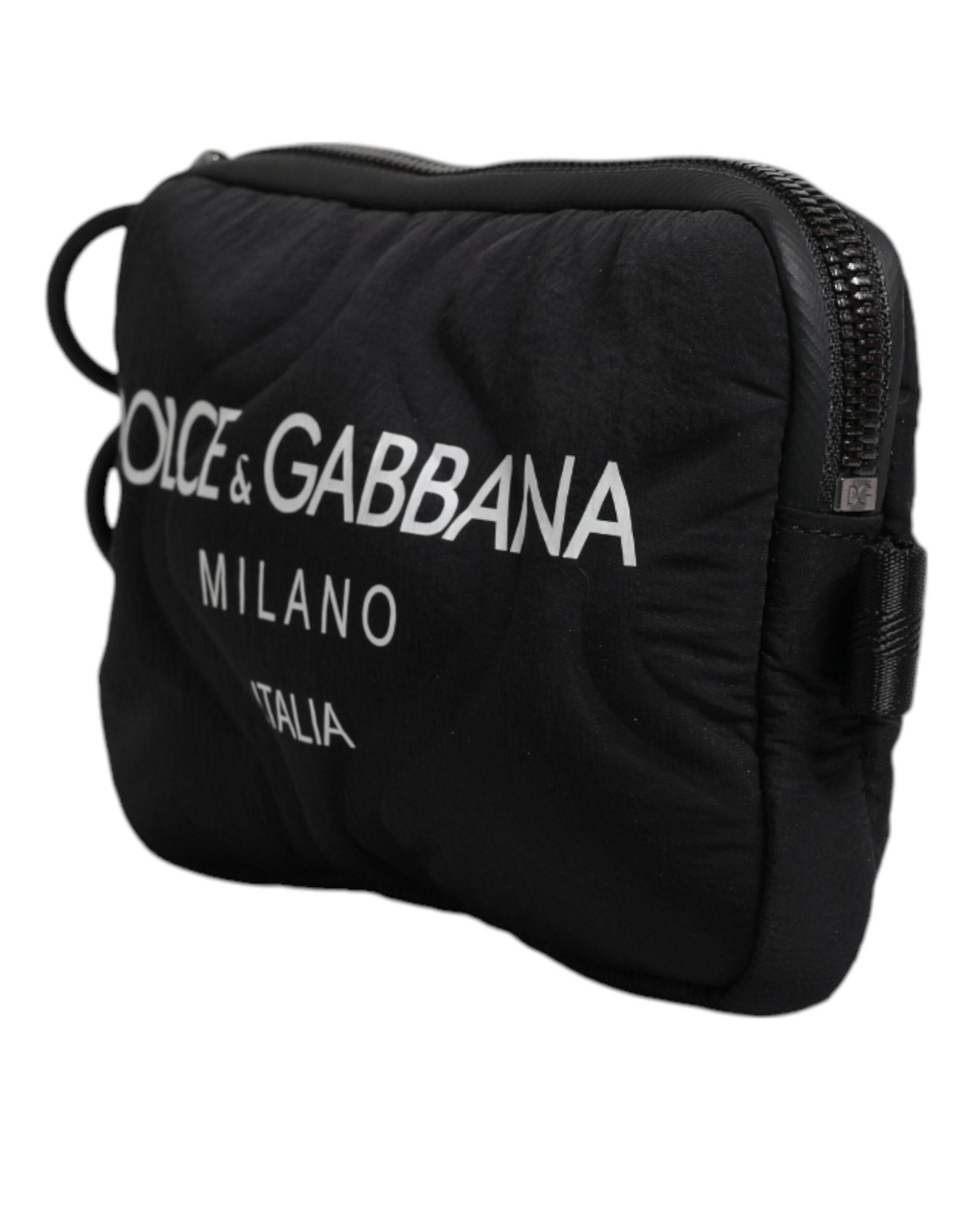 Dolce & Gabbana Black Nylon Logo Purse Crossbody Sling Bag - Hilstor