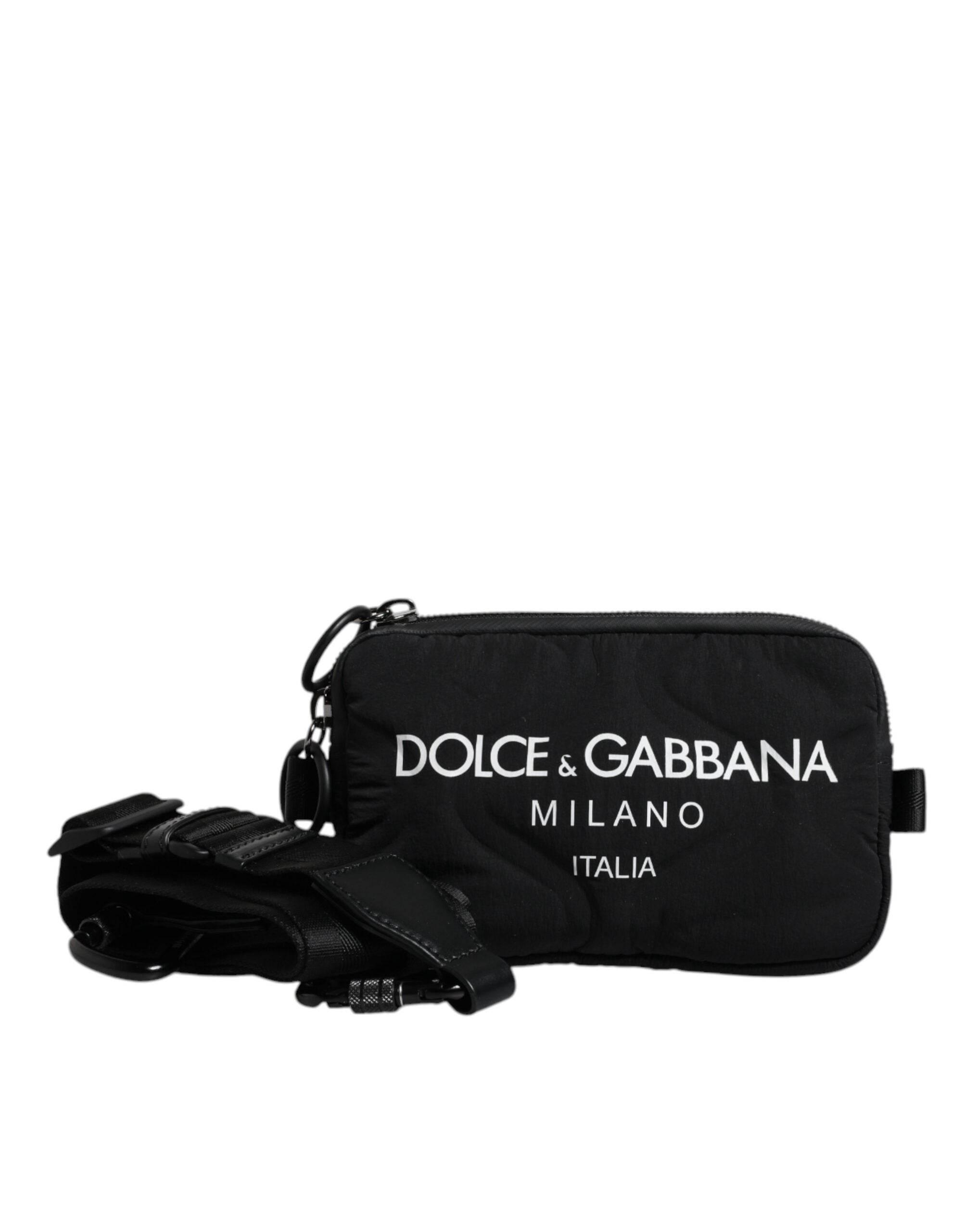 Dolce & Gabbana Black Nylon Logo Purse Crossbody Sling Bag - Hilstor