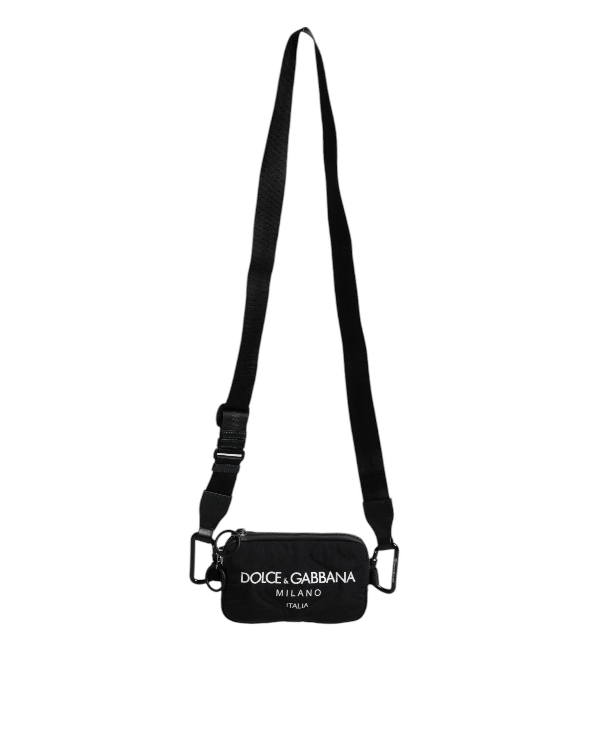 Dolce & Gabbana Black Nylon Logo Purse Crossbody Sling Bag - Hilstor