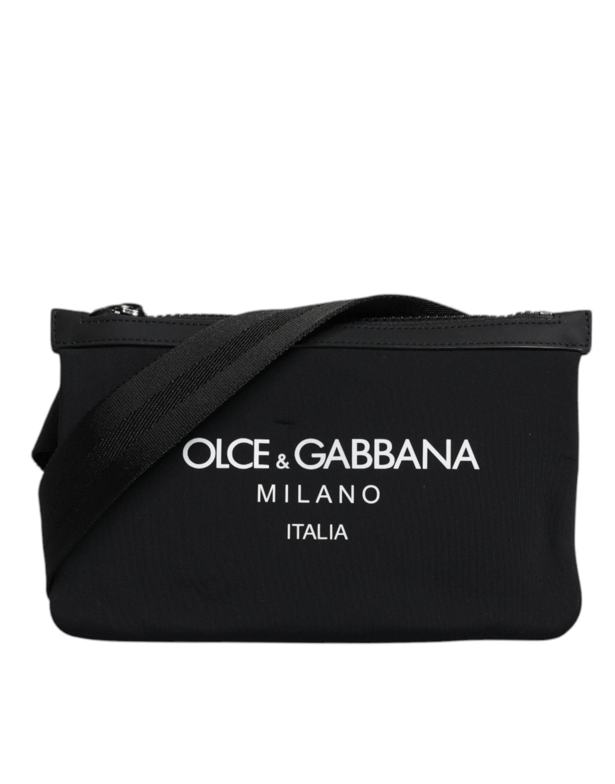 Dolce & Gabbana Black Nylon Logo Purse Crossbody Sling Bag - Hilstor