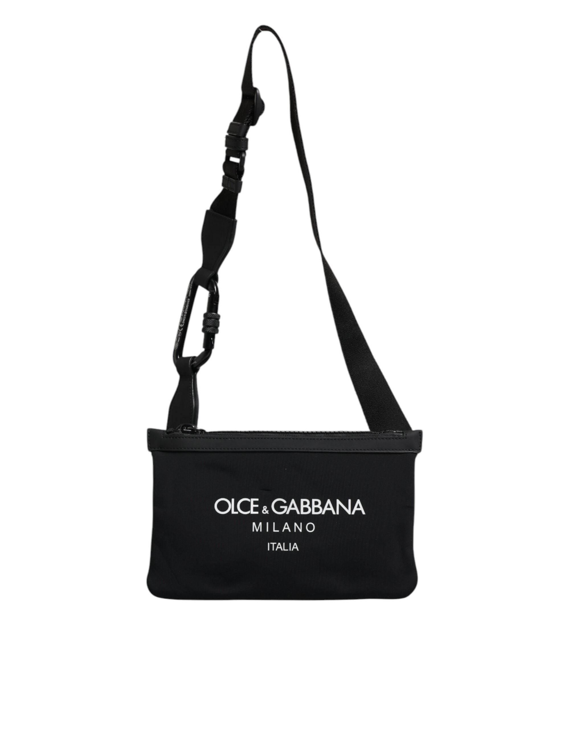 Dolce & Gabbana Black Nylon Logo Purse Crossbody Sling Bag - Hilstor