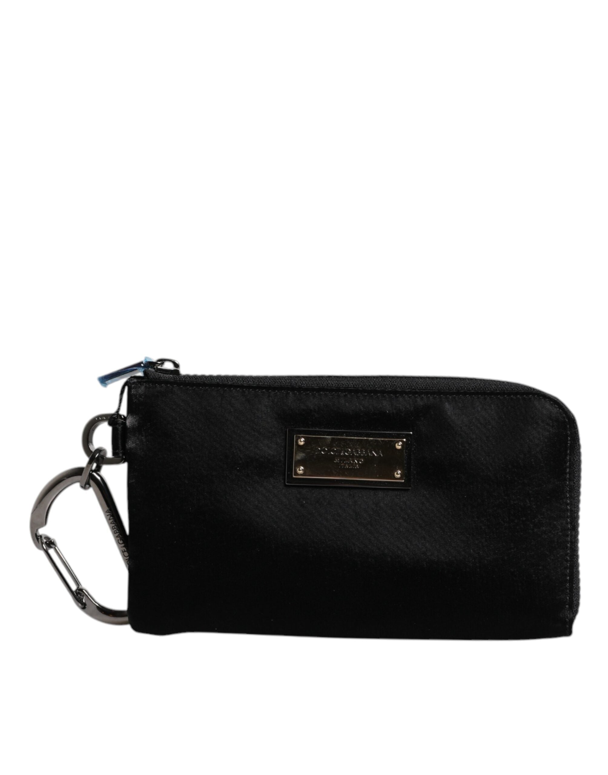 Dolce &amp; Gabbana Sort Nylon Logo Plaque Nøglering Pouch Clutch taske
