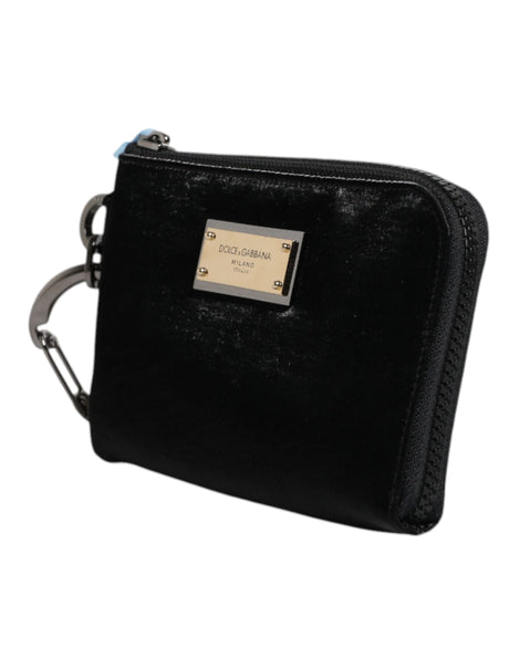 Dolce &amp; Gabbana Sort Nylon Logo Plaque Nøglering Pouch Clutch taske