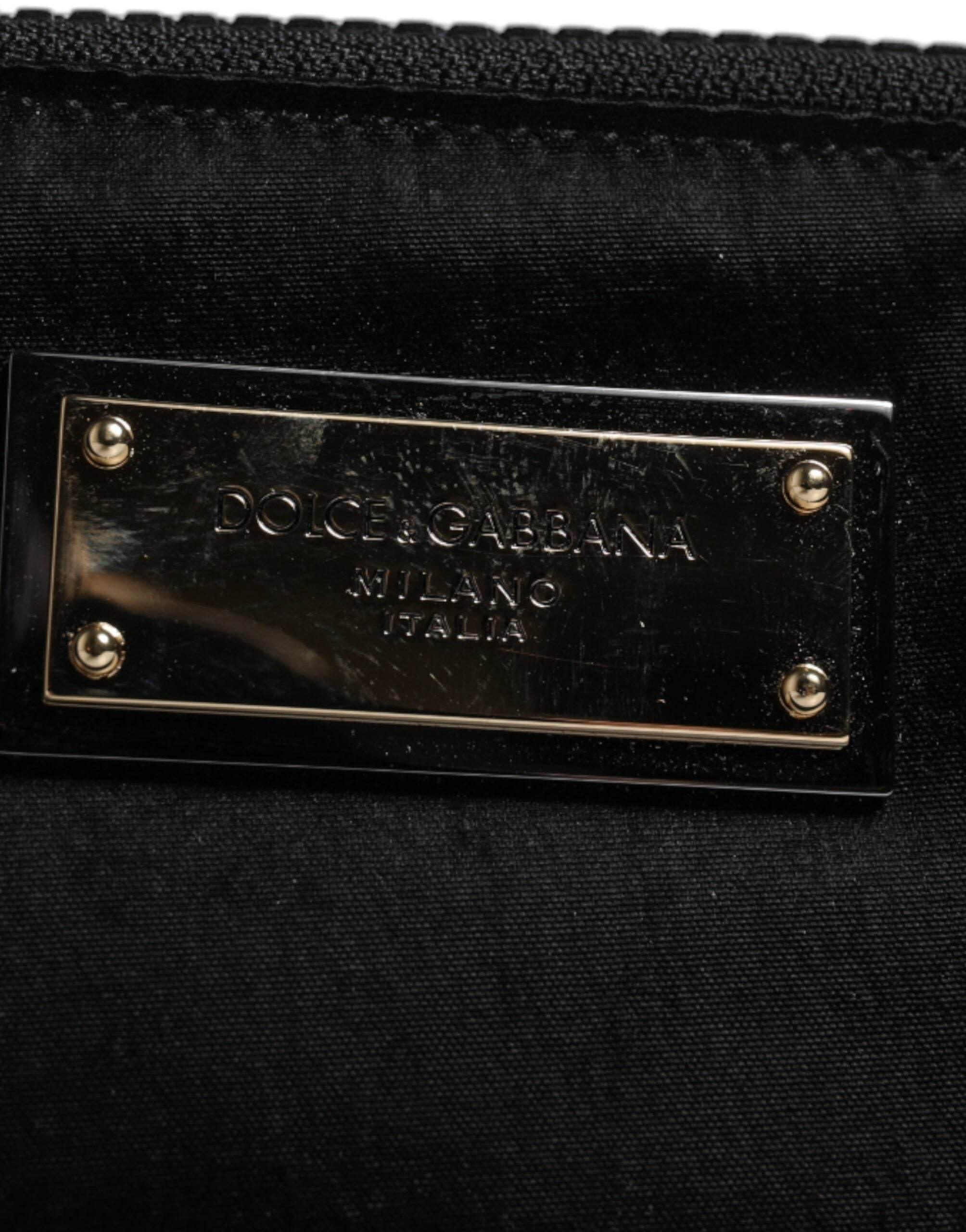 Dolce & Gabbana Black Nylon Logo Plaque Keyring Pouch Clutch Bag - Hilstor